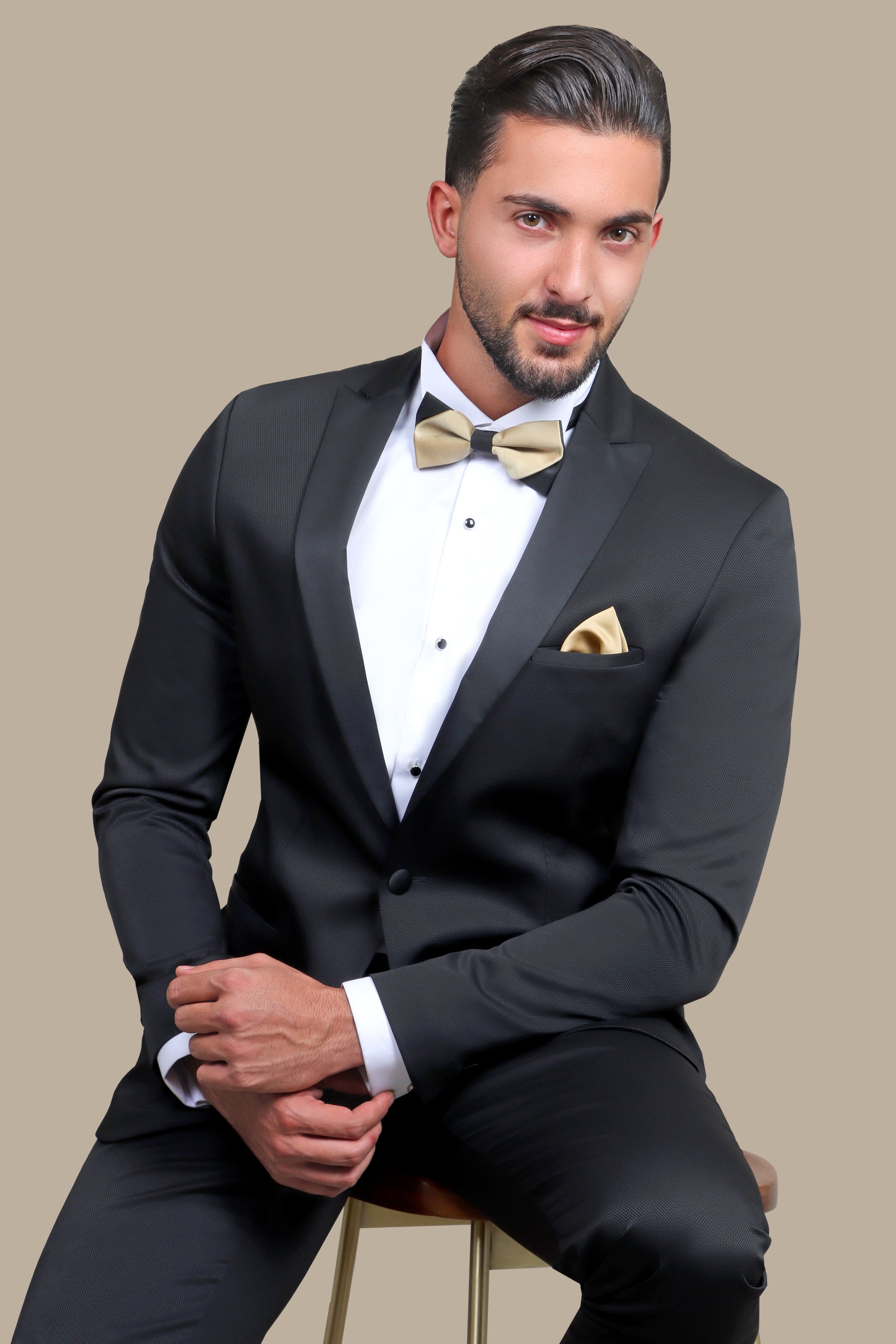 Black Pique Tuxedo with Peak Lapel