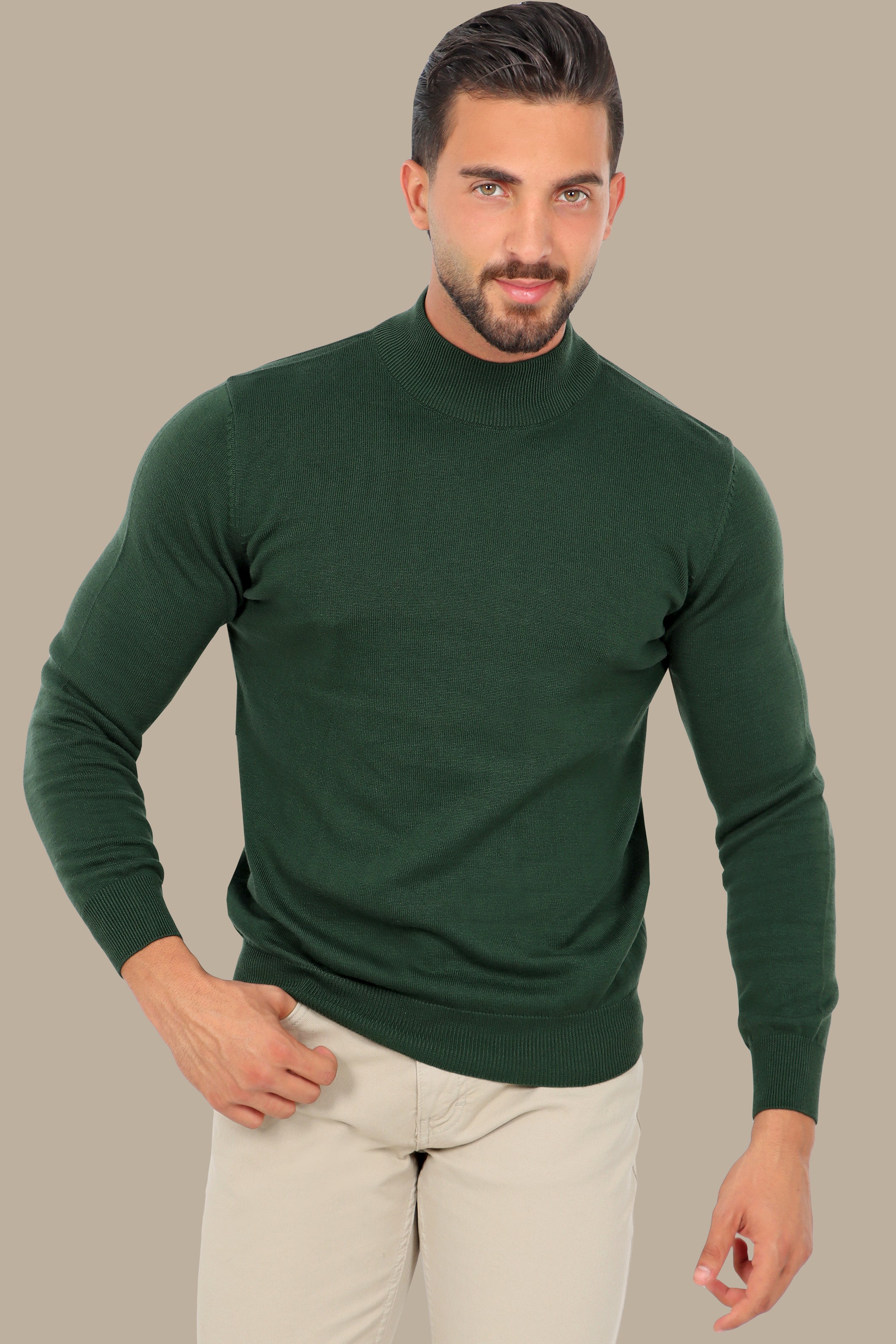 Green High Neck Basic Sweater