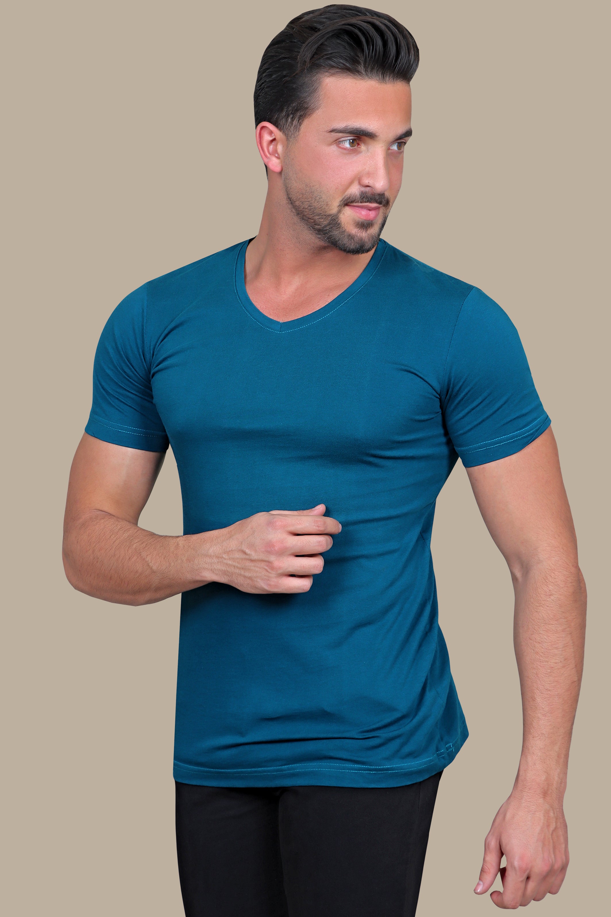 Petrol Basic V-Neck T-Shirt