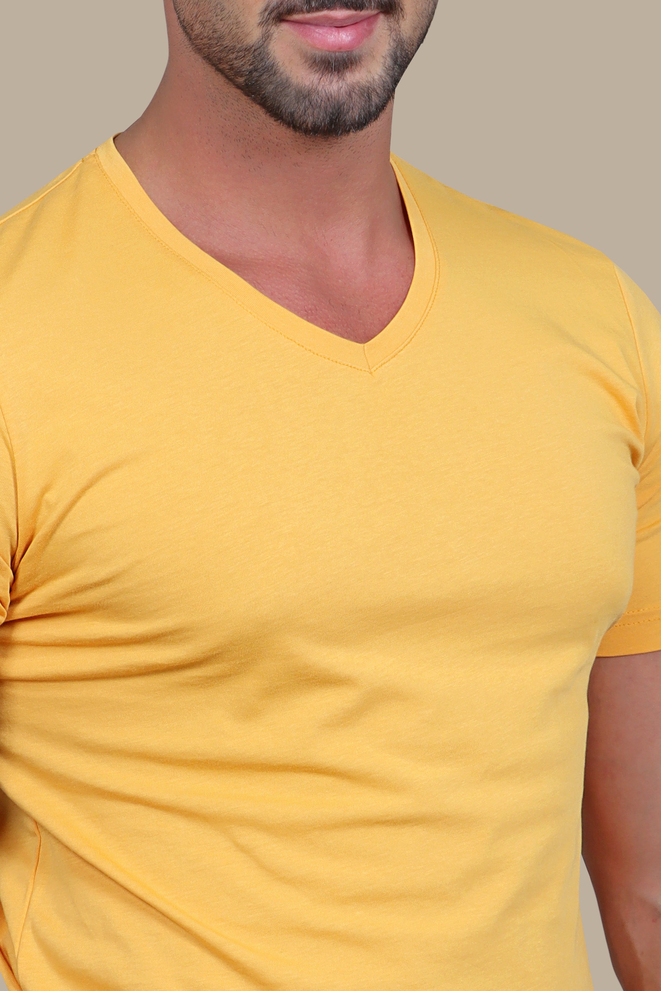 Sunny Glow: Yellow V-Neck Short Sleeve T-Shirt