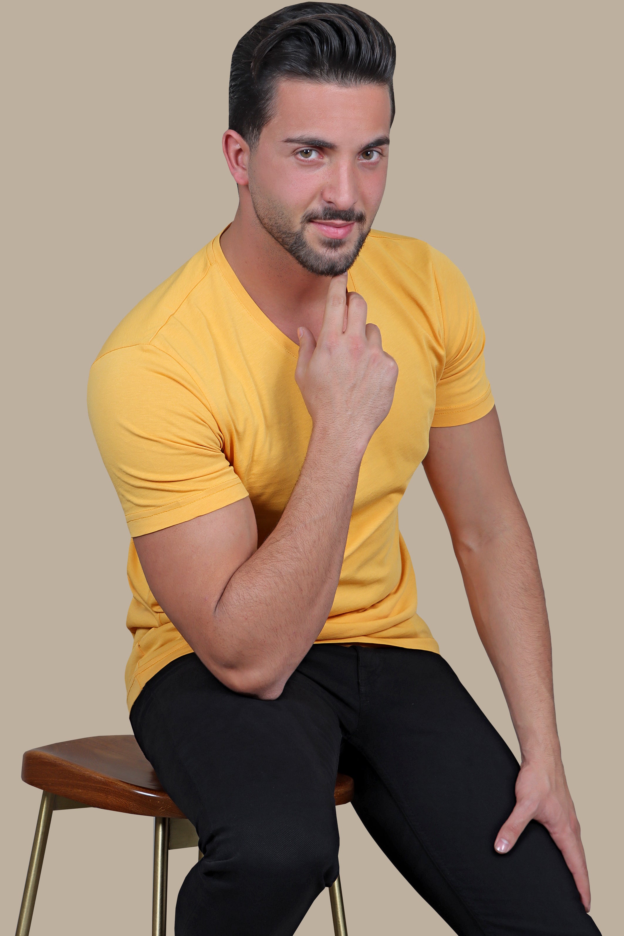 Sunny Glow: Yellow V-Neck Short Sleeve T-Shirt