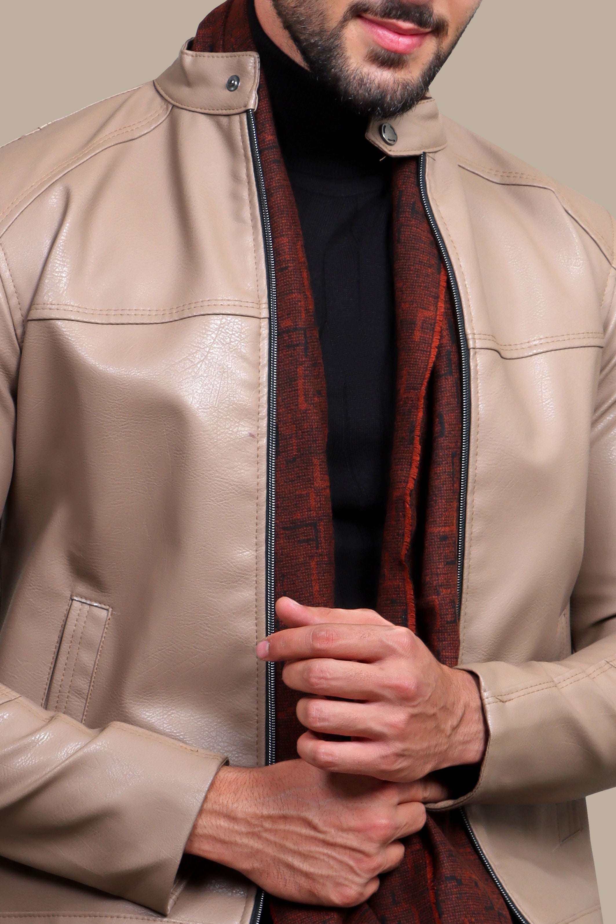 Jacket Faux Leather Basic Col Mao Beige