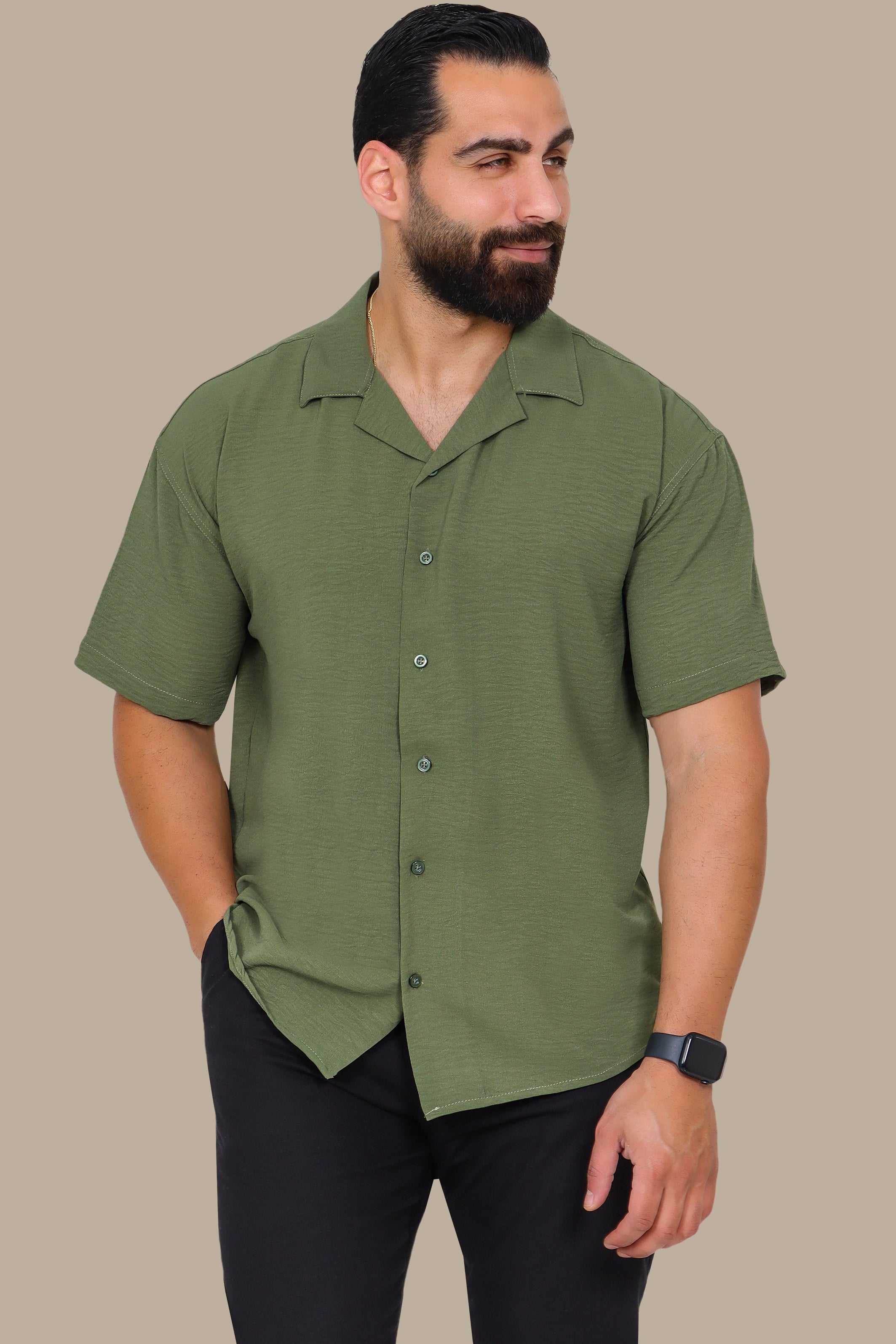 Effortless Comfort: Short-Sleeve Linen Aerobin Shirt in Green