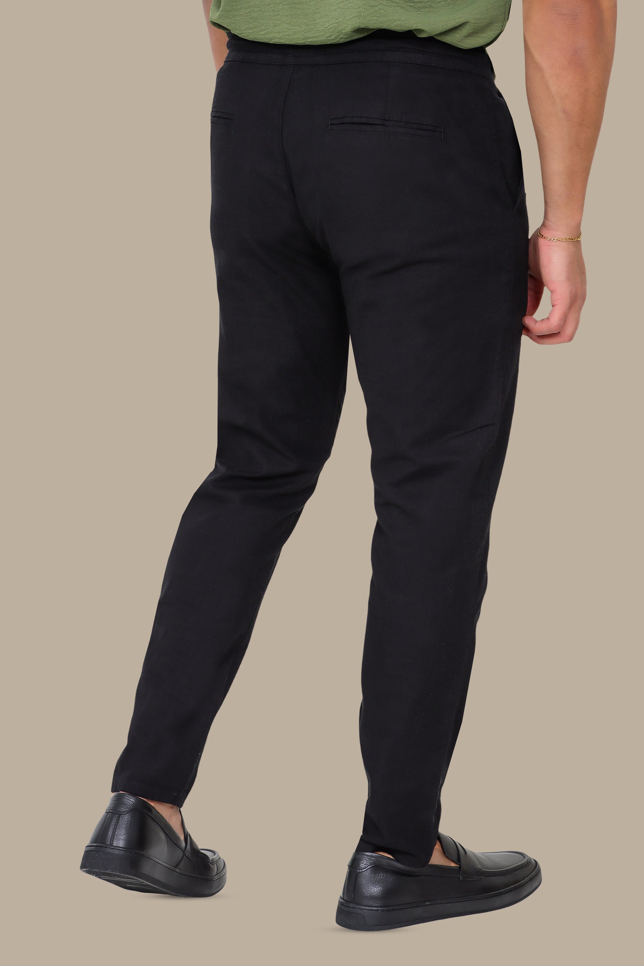 Midnight Elegance: Black Linen Fil a Fil Pants