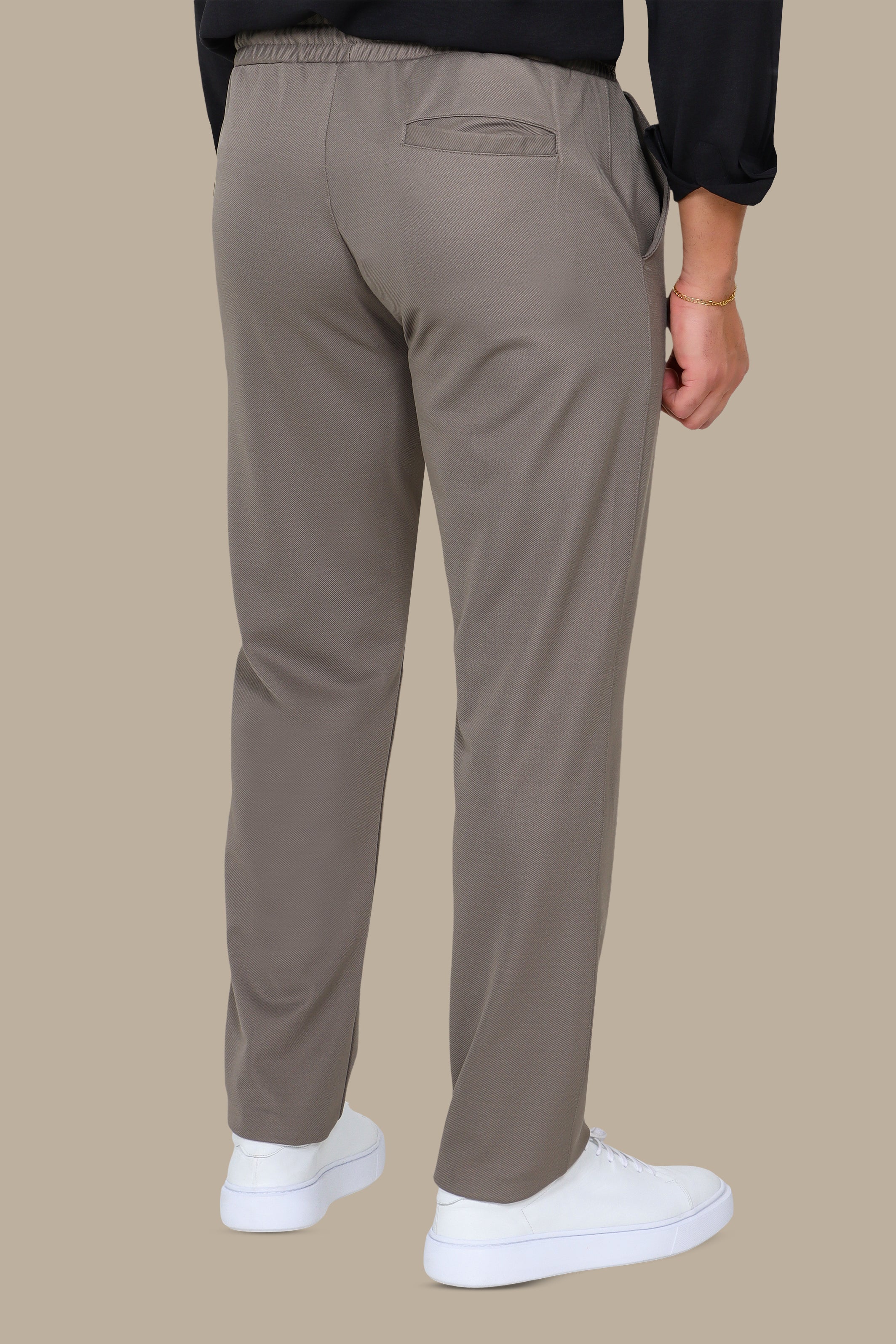 Khaki Regular-Cut Lycra Fashion Trousers