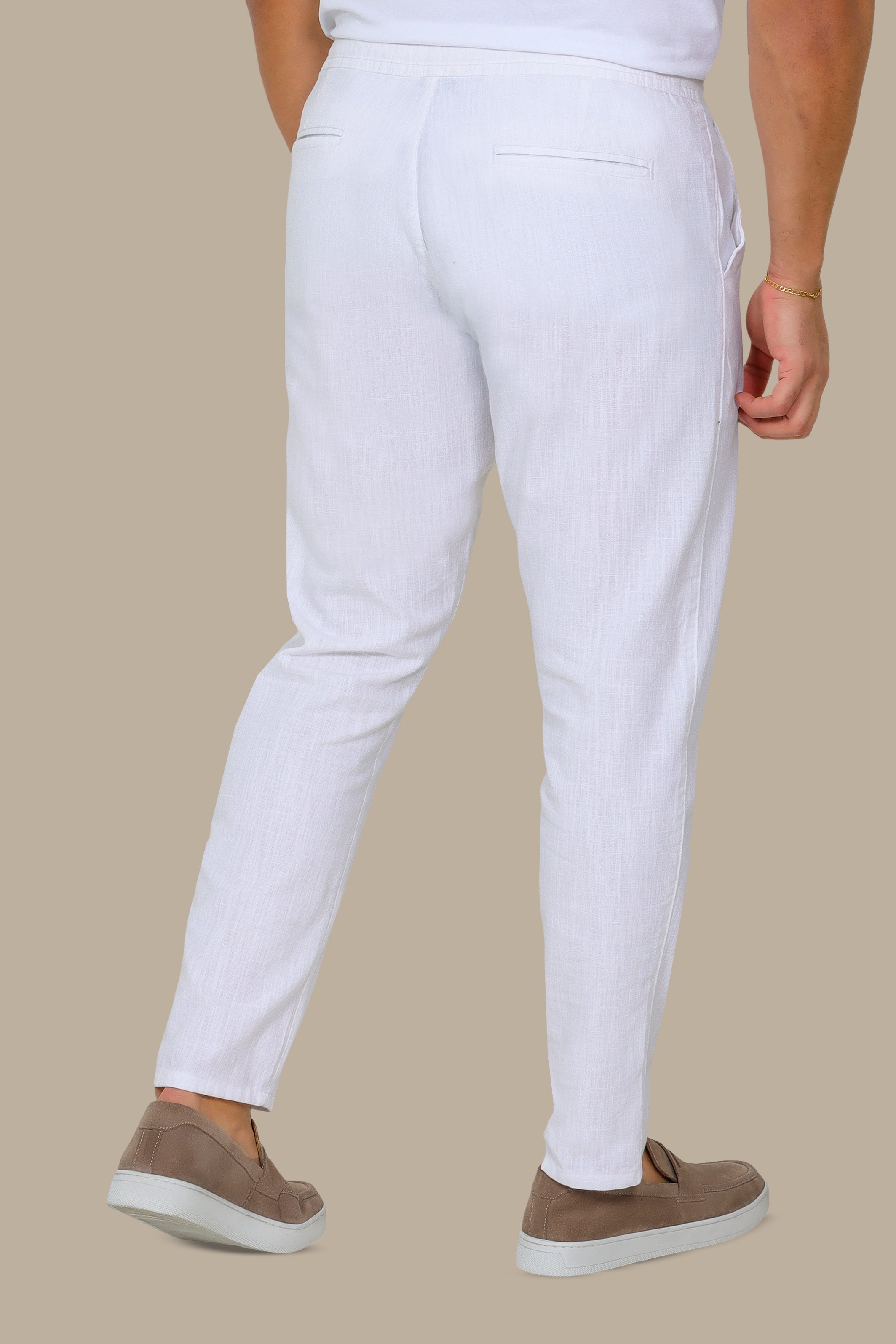 Ivory Breeze: White Linen Fil a Fil Pants
