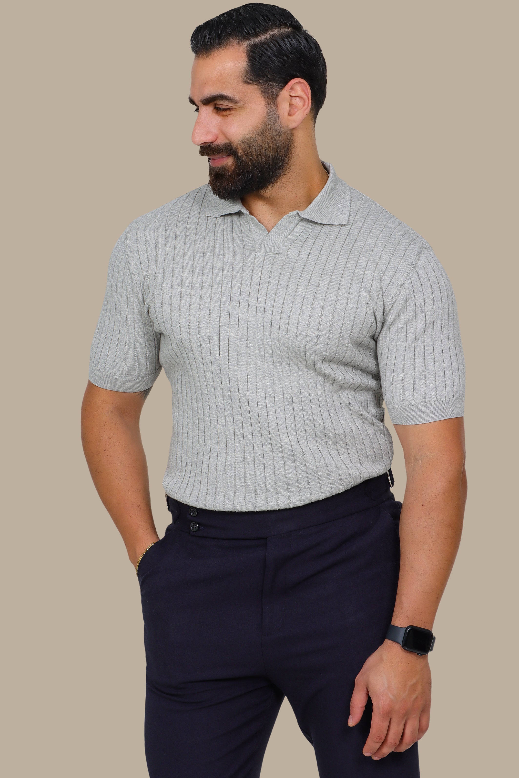 Light Grey Mercerized Ribbed Polo
