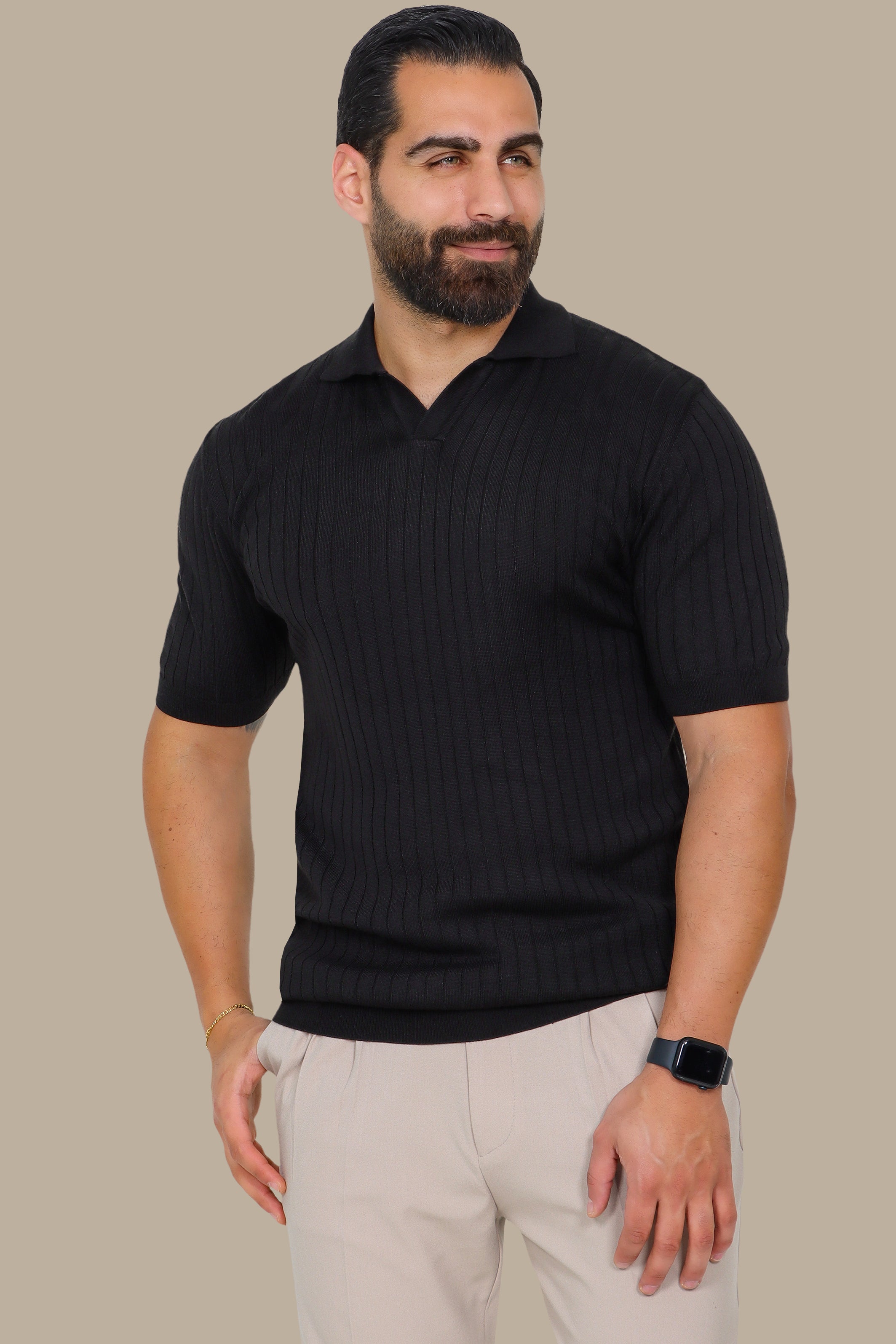Black Mercerized Ribbed Polo