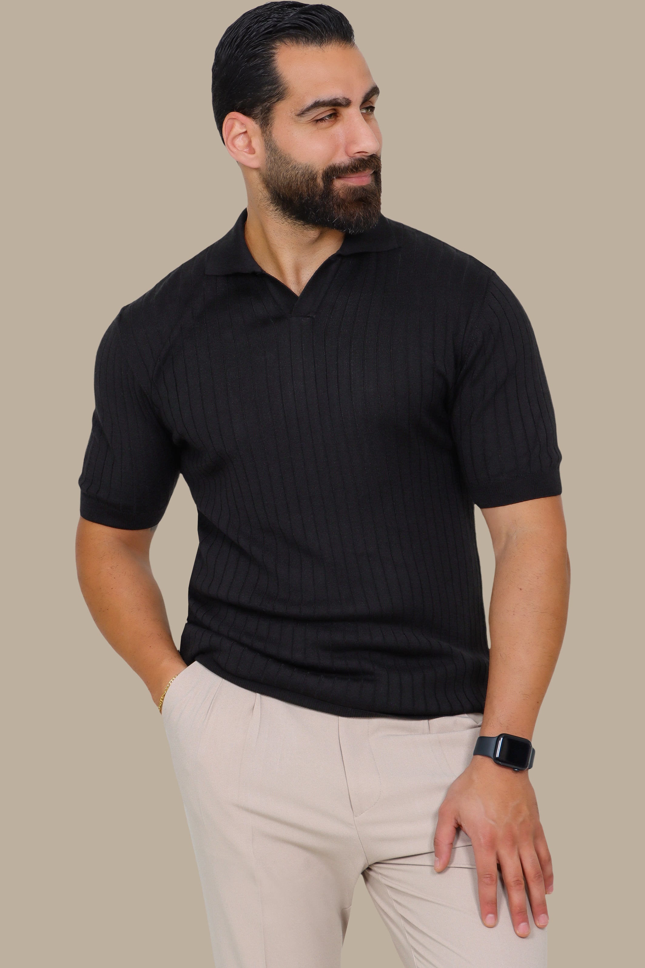 Black Mercerized Ribbed Polo