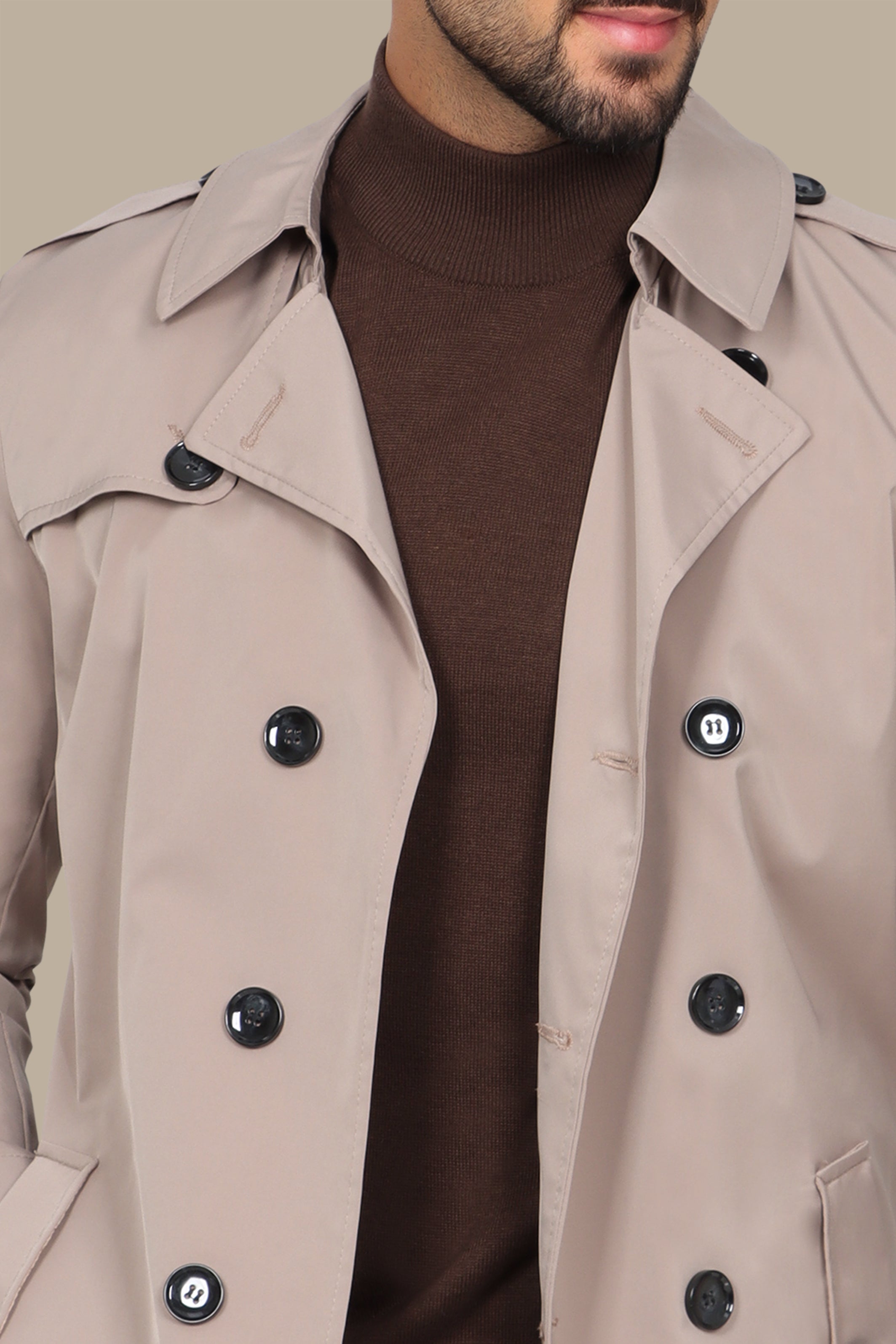 Classic Double-Breasted Beige Trench Coat
