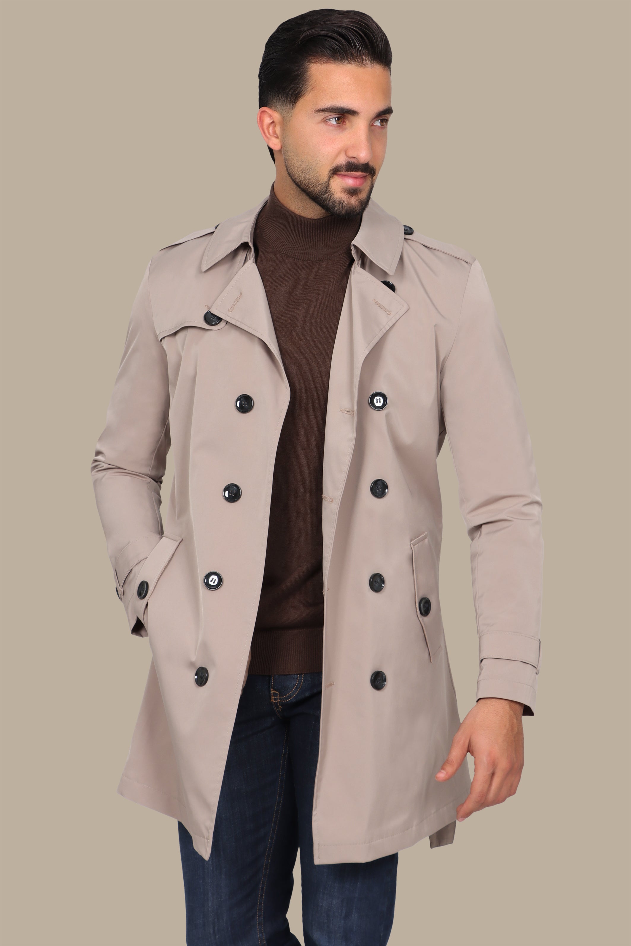 Classic Double-Breasted Beige Trench Coat