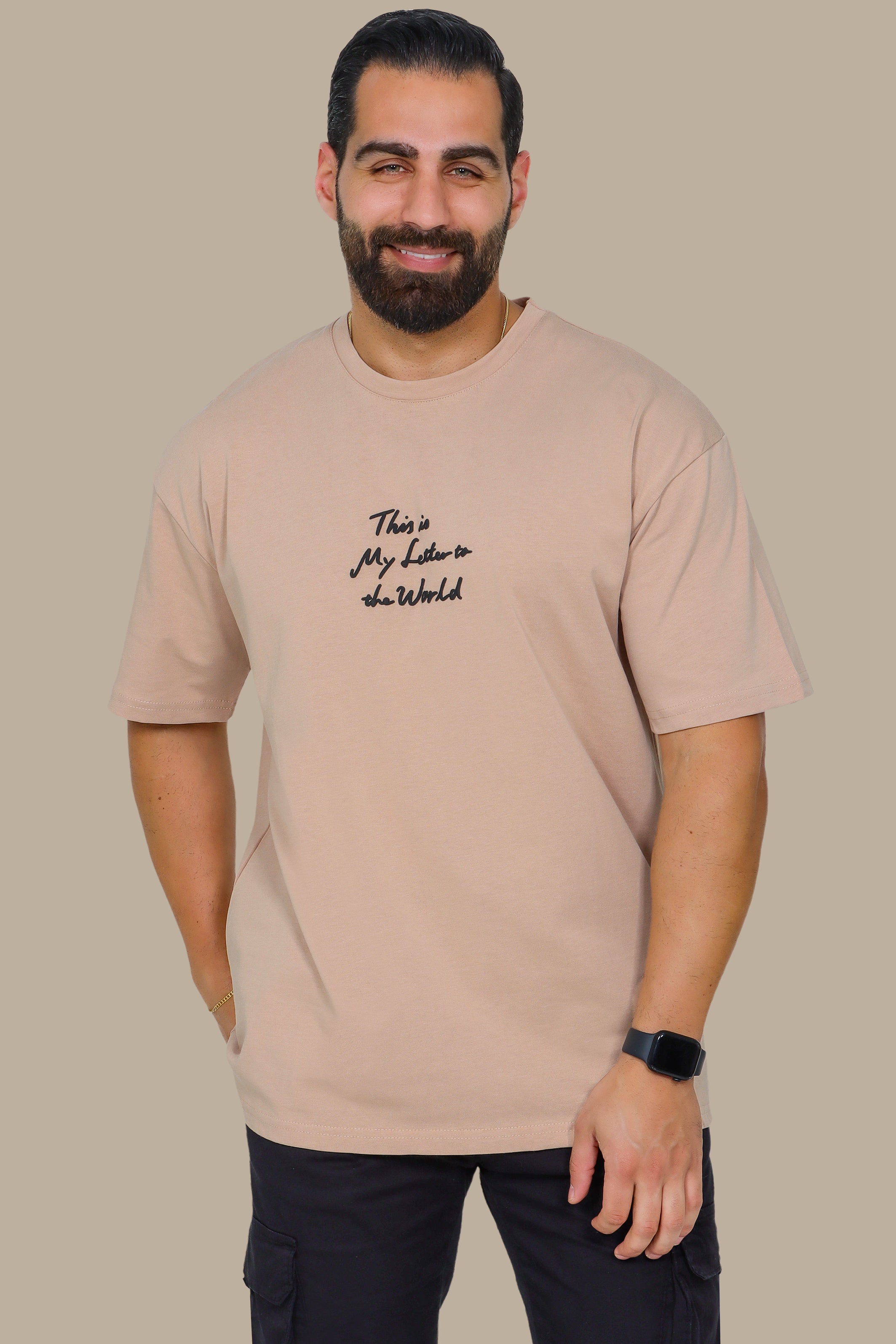 Beige Oversized T-Shirt with "This Is My Letter to the World" Print