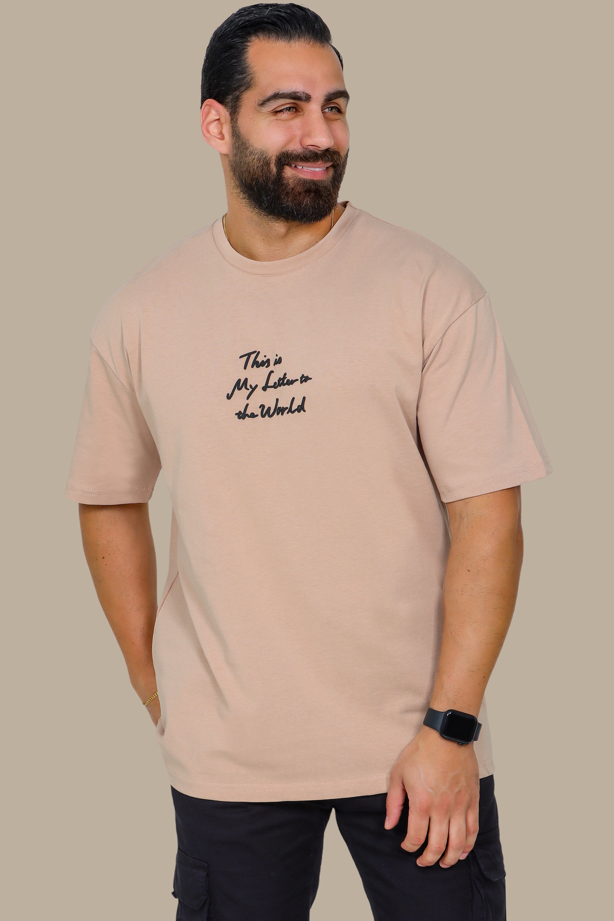 Beige Oversized T-Shirt with "This Is My Letter to the World" Print