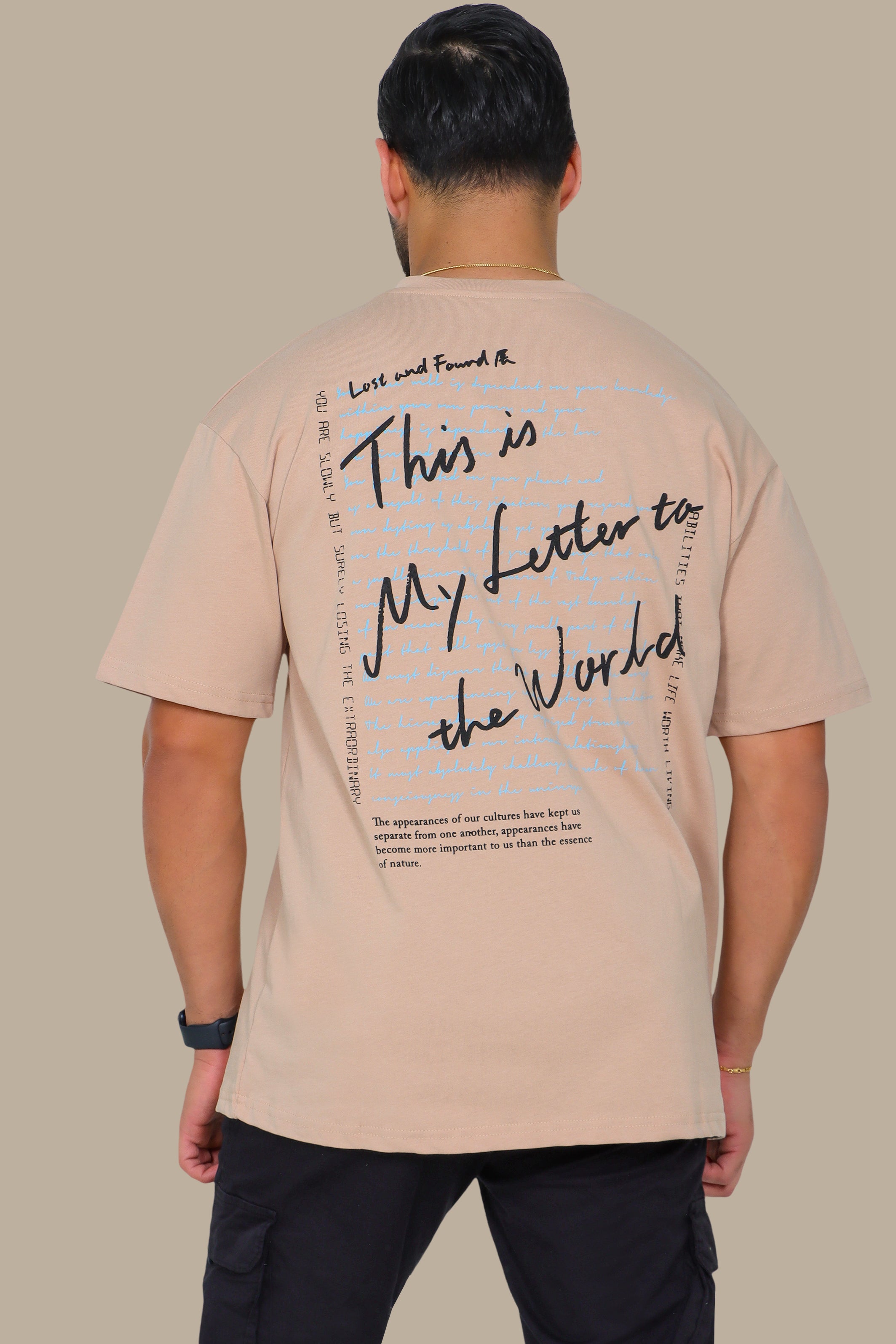 Beige Oversized T-Shirt with "This Is My Letter to the World" Print