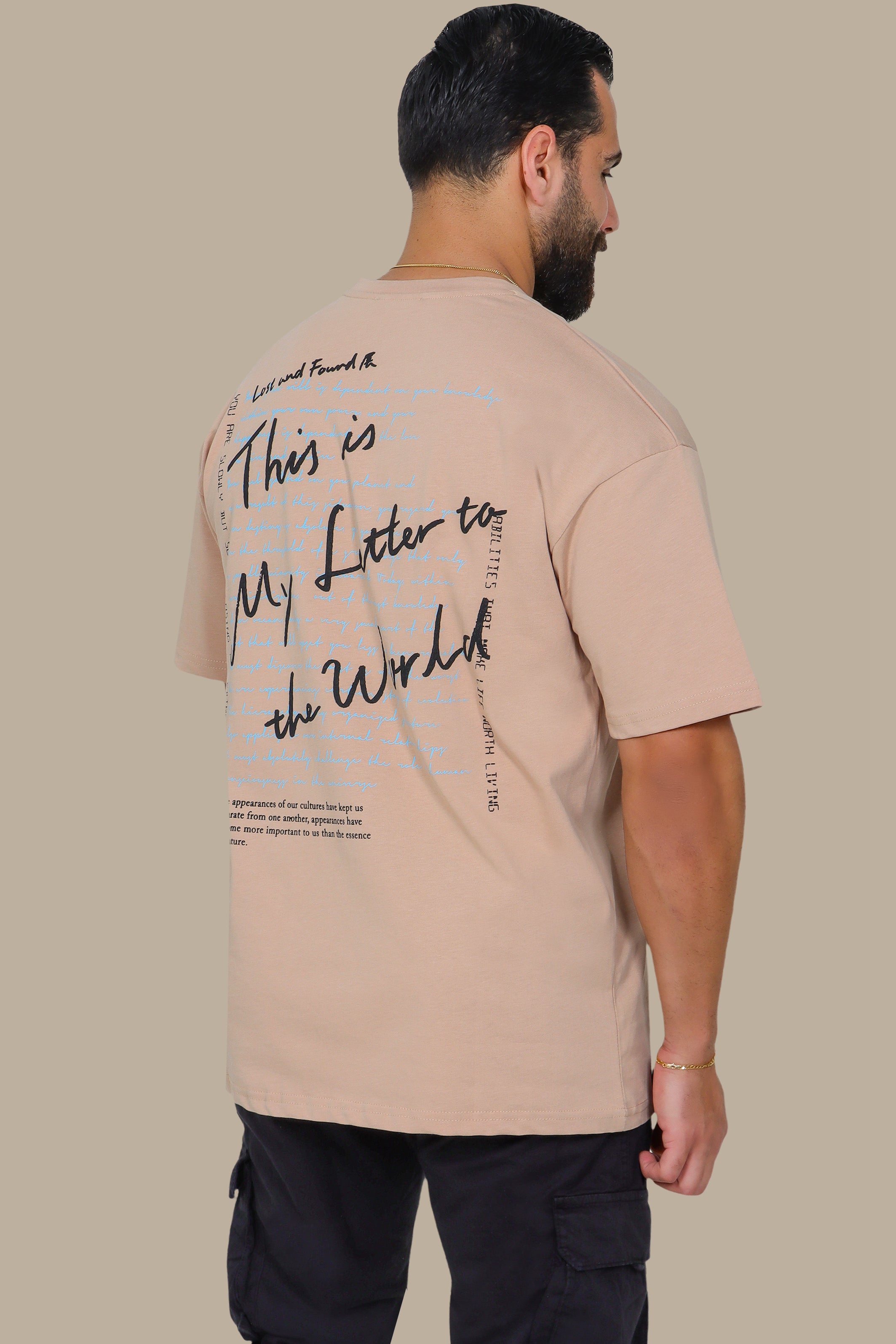 Beige Oversized T-Shirt with "This Is My Letter to the World" Print