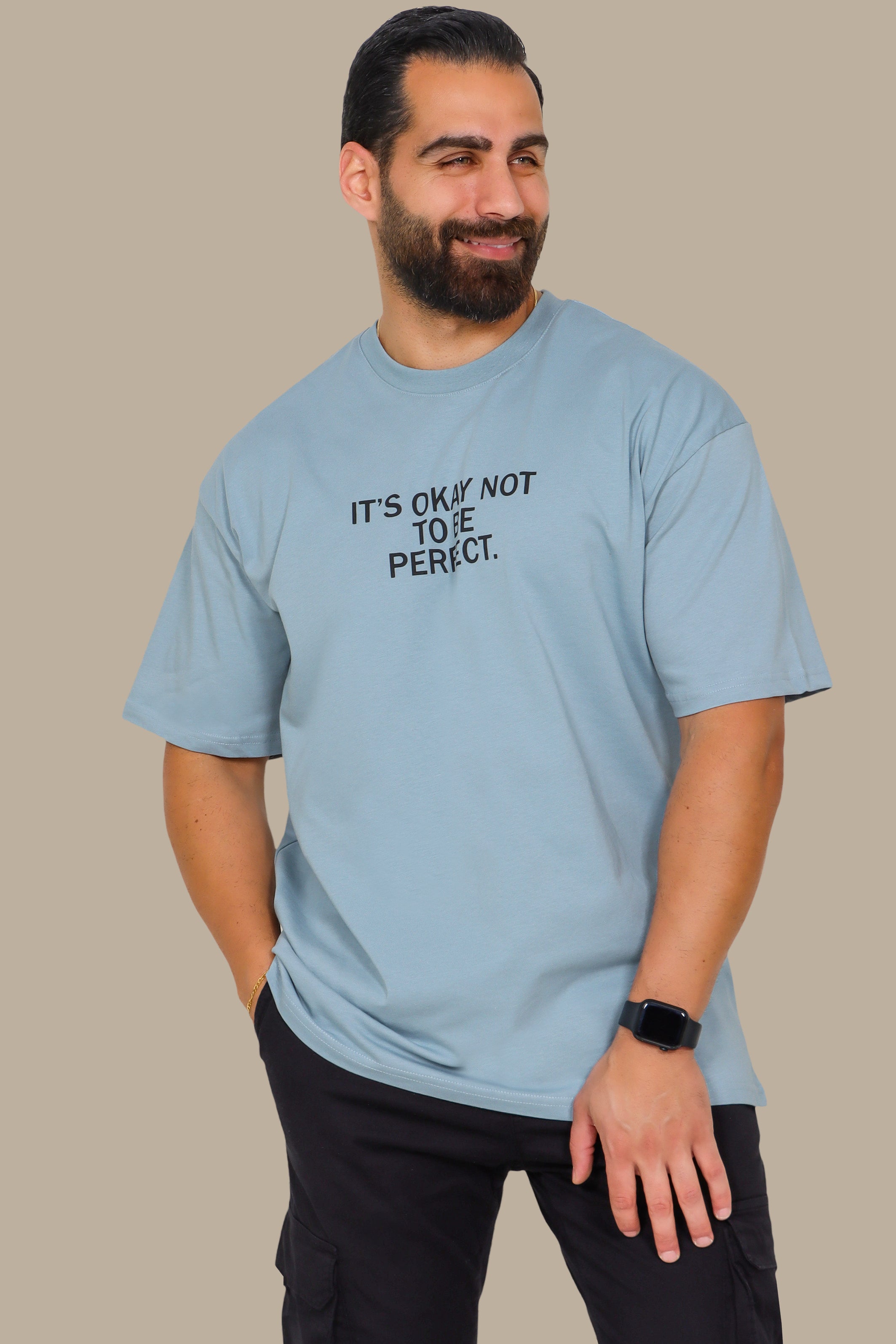 Light Petrol Oversized T-Shirt with "It's Okay to Be Perfect" Print