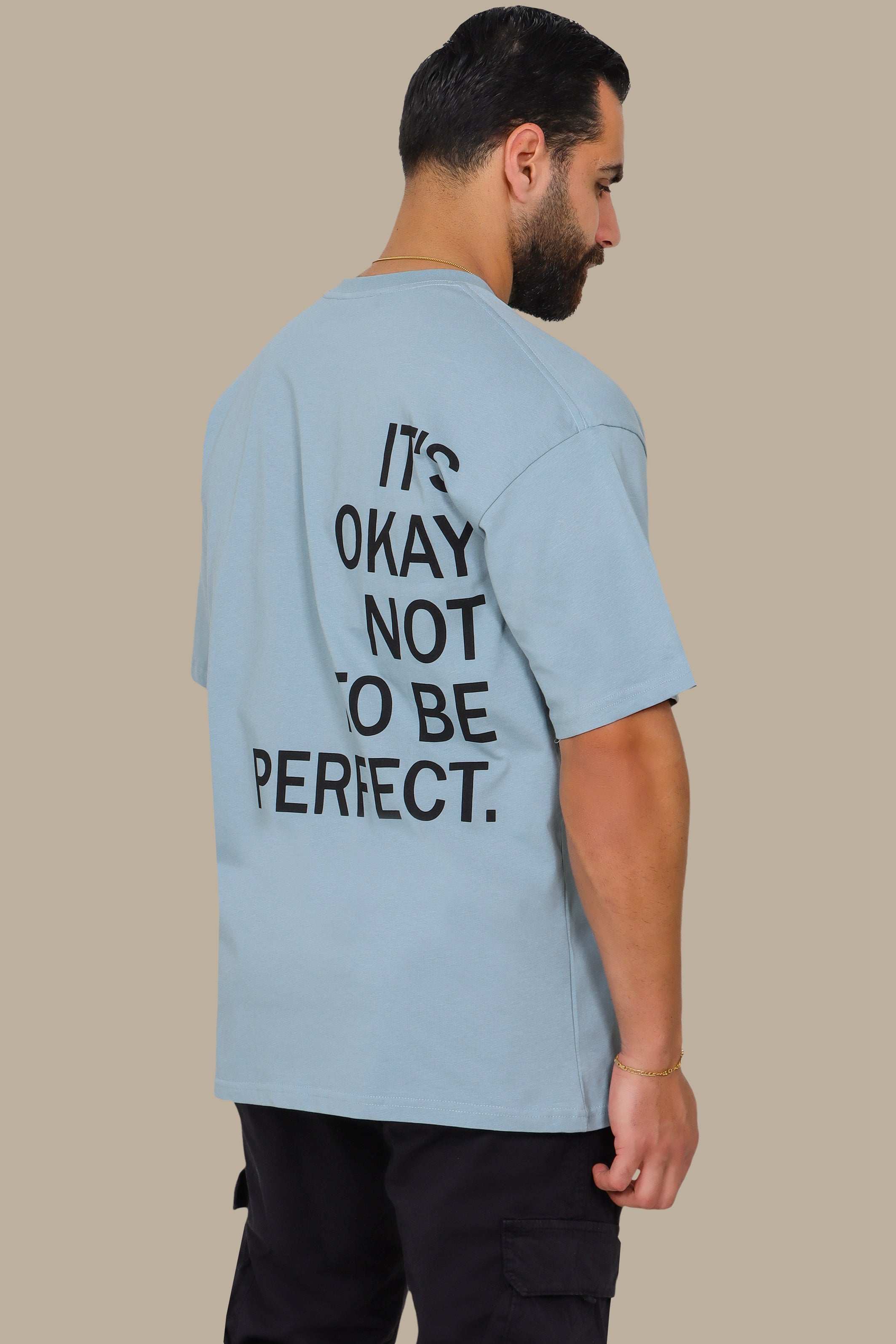 Light Petrol Oversized T-Shirt with "It's Okay to Be Perfect" Print
