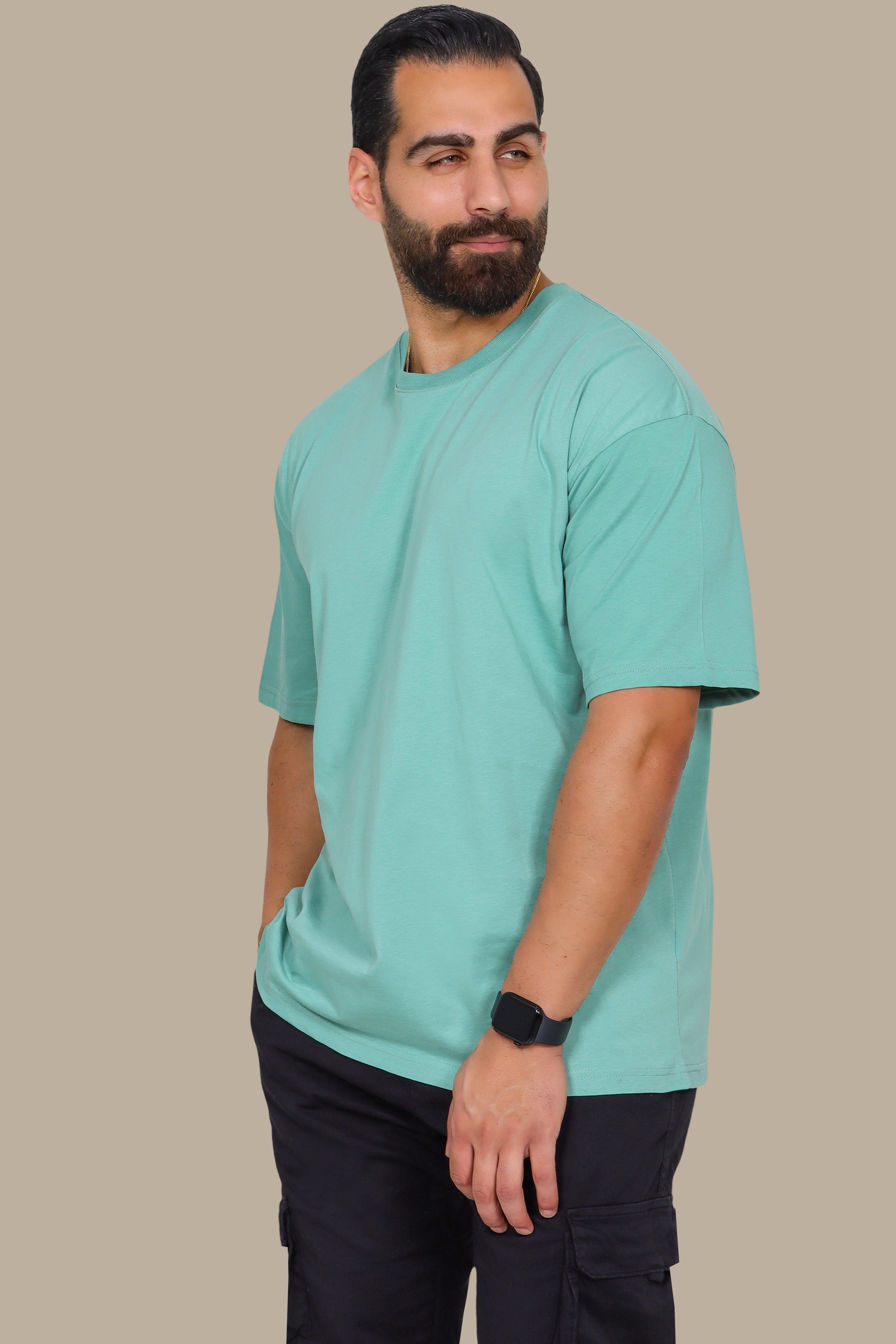 Aqua Half-Oversized Basic T-Shirt