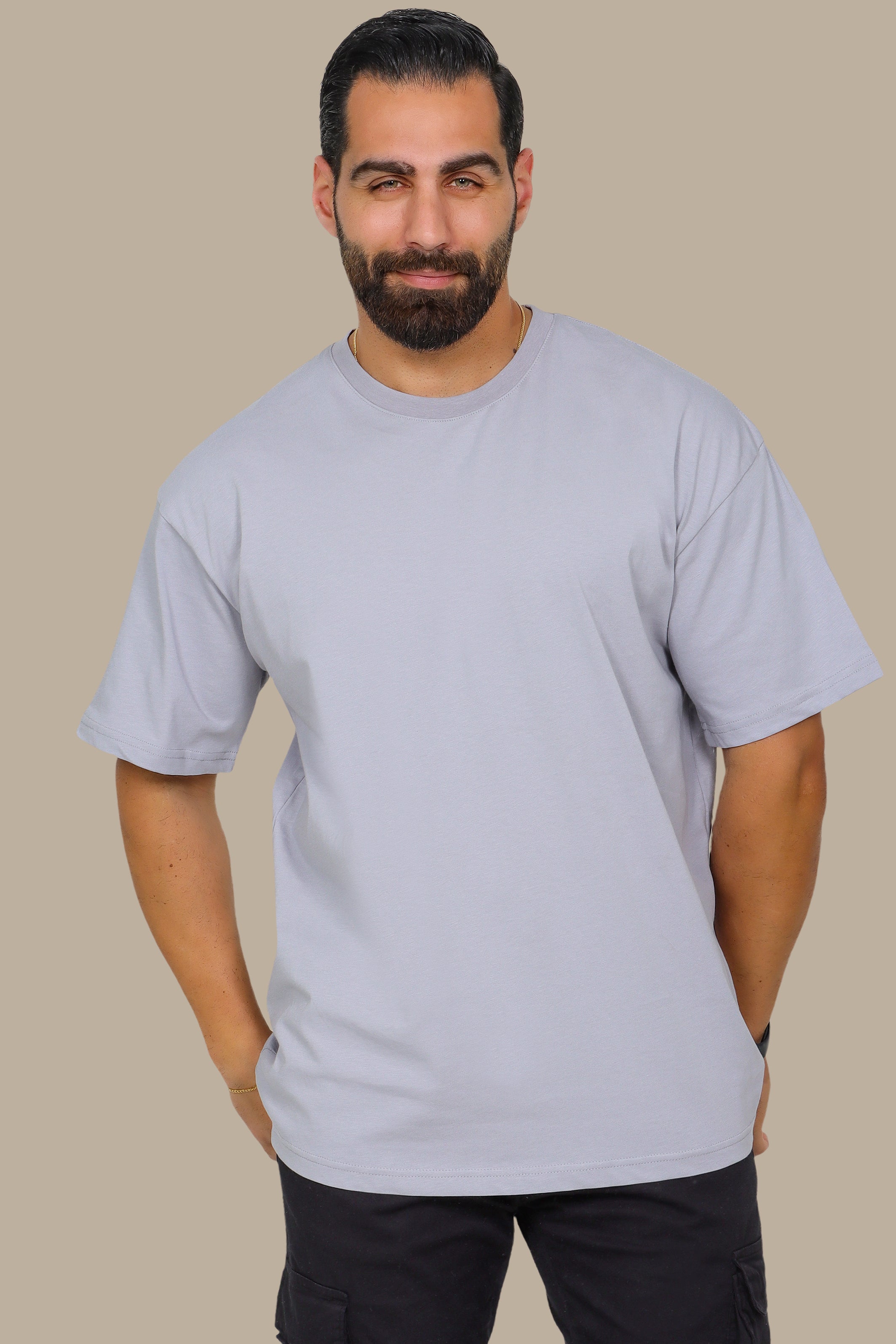 Grey Half-Oversized Basic T-Shirt