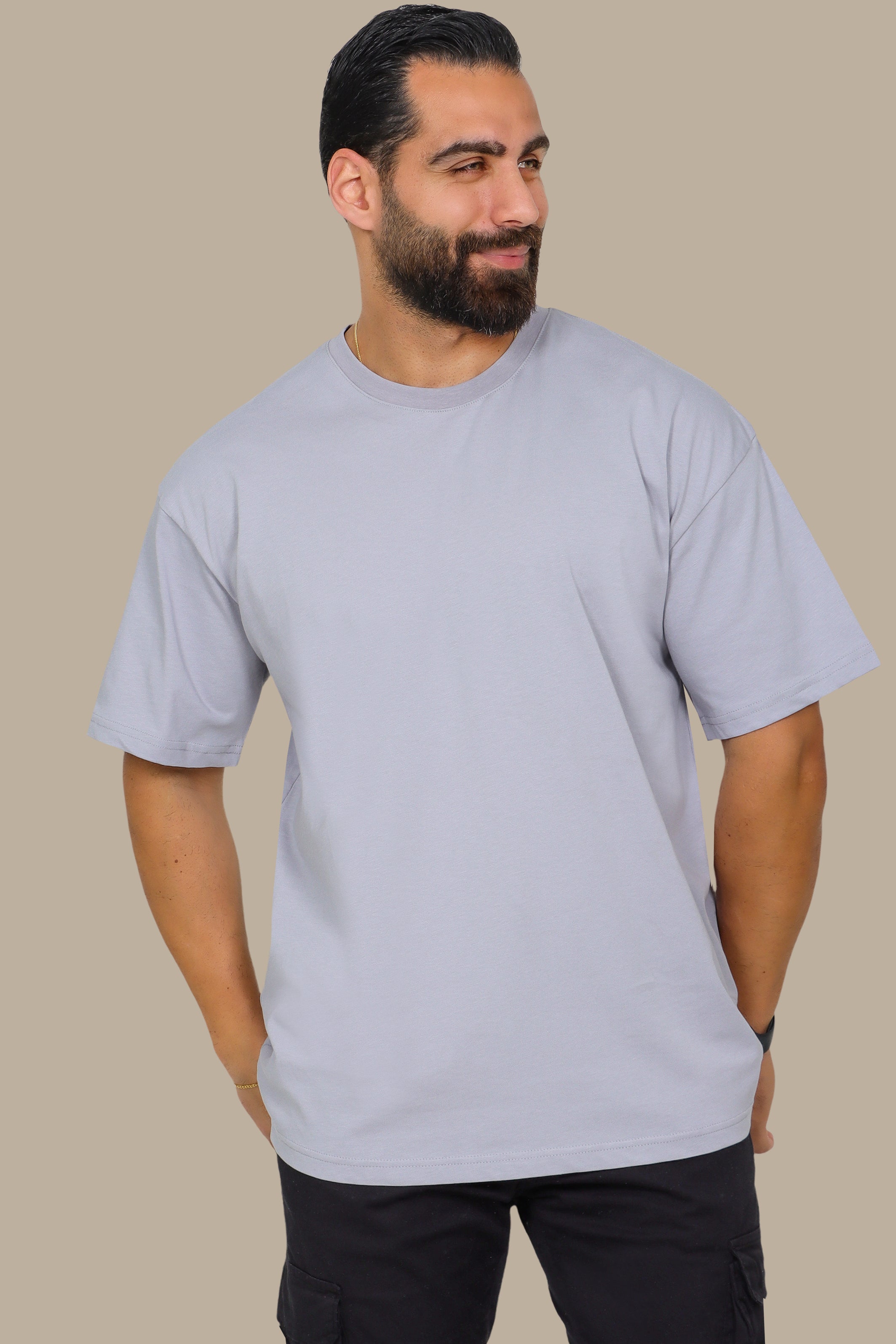 Grey Half-Oversized Basic T-Shirt