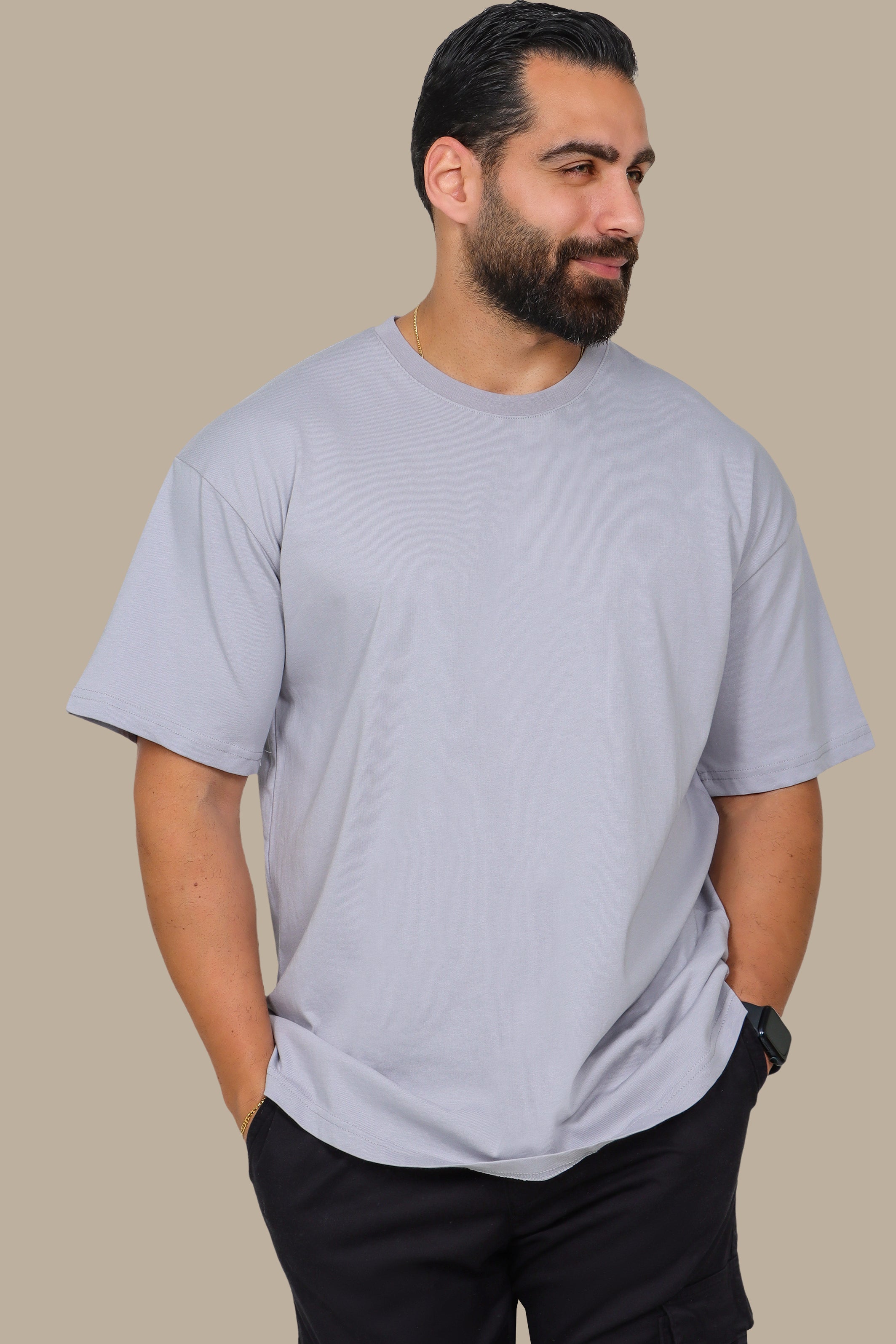 Grey Half-Oversized Basic T-Shirt