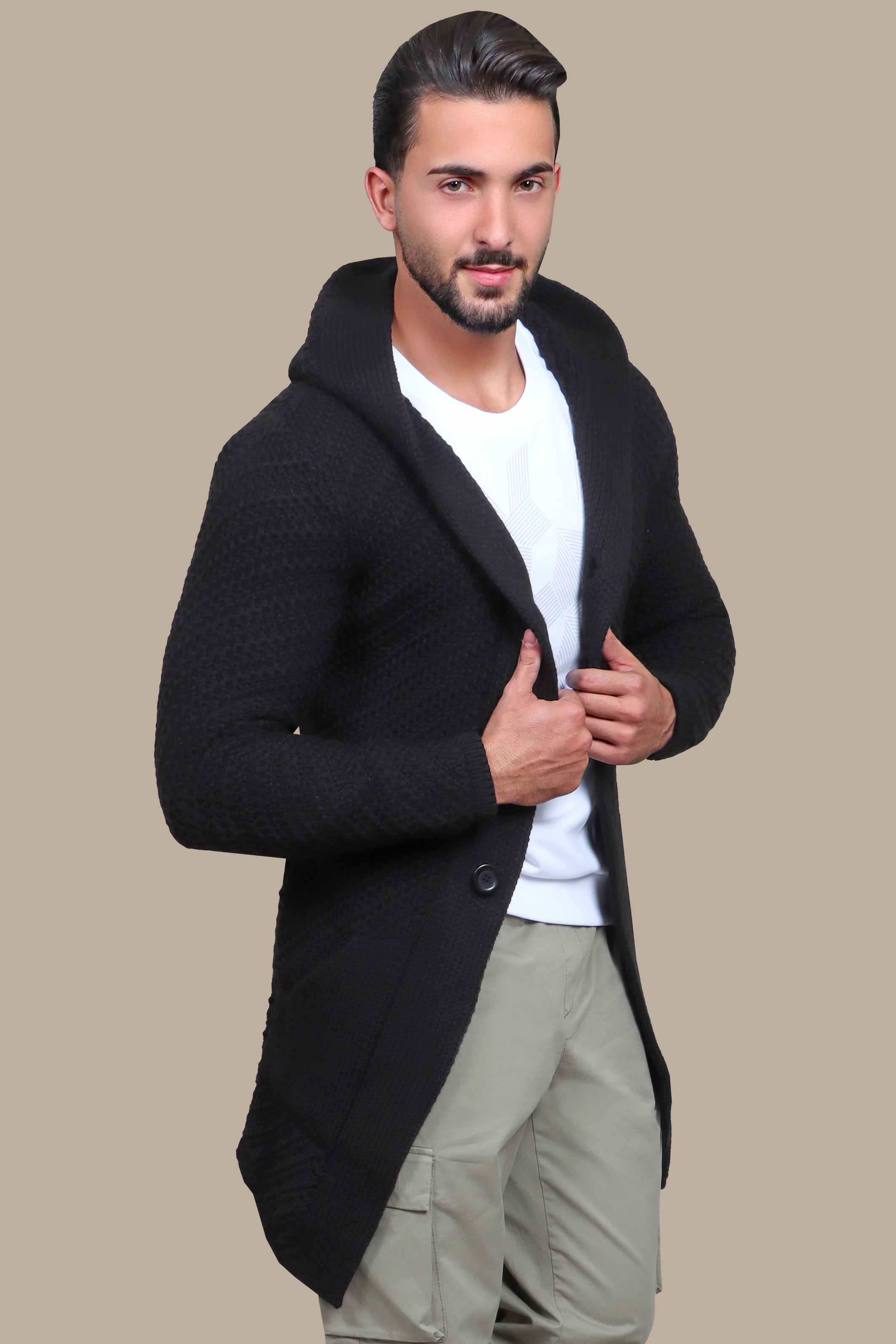 Black Braided Long Cardigan Jacket