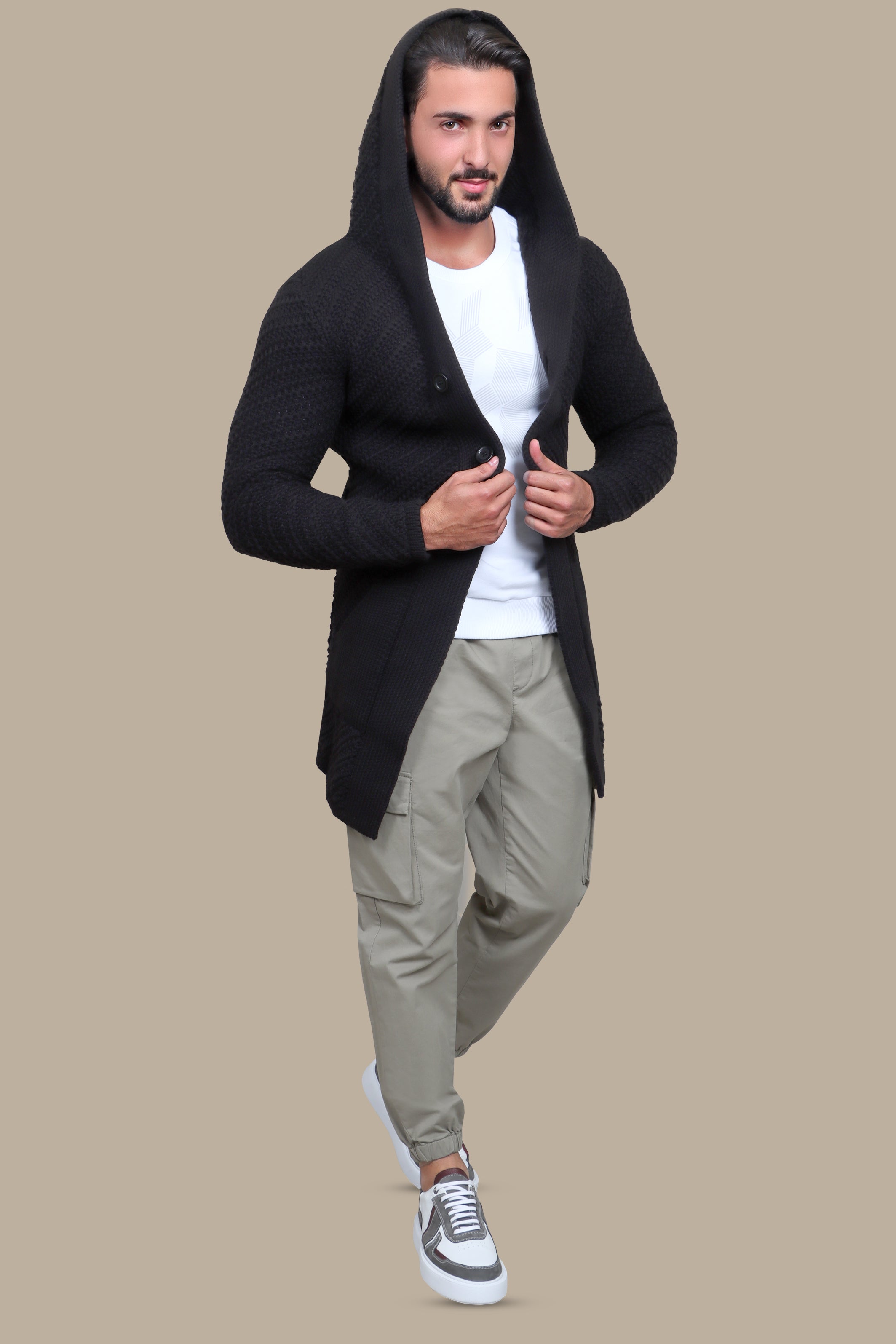 Black Braided Long Cardigan Jacket