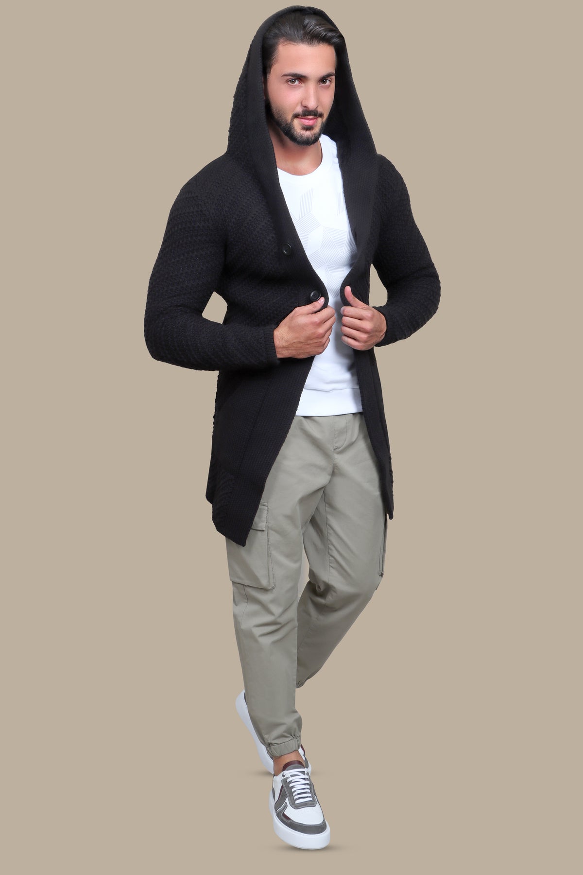 Black Braided Long Cardigan Jacket