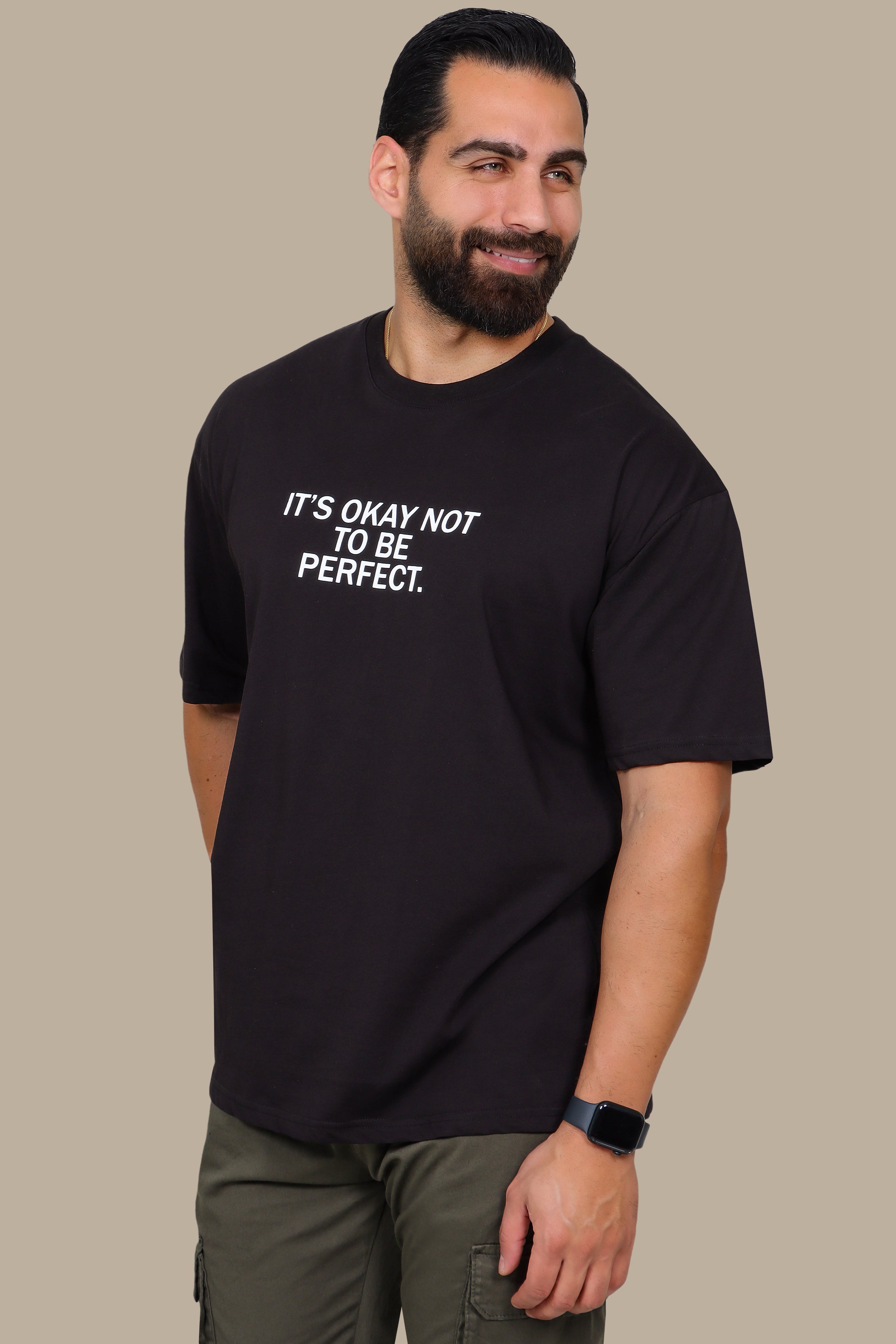 Black Oversized T-Shirt with "It's Okay to Be Perfect" Print
