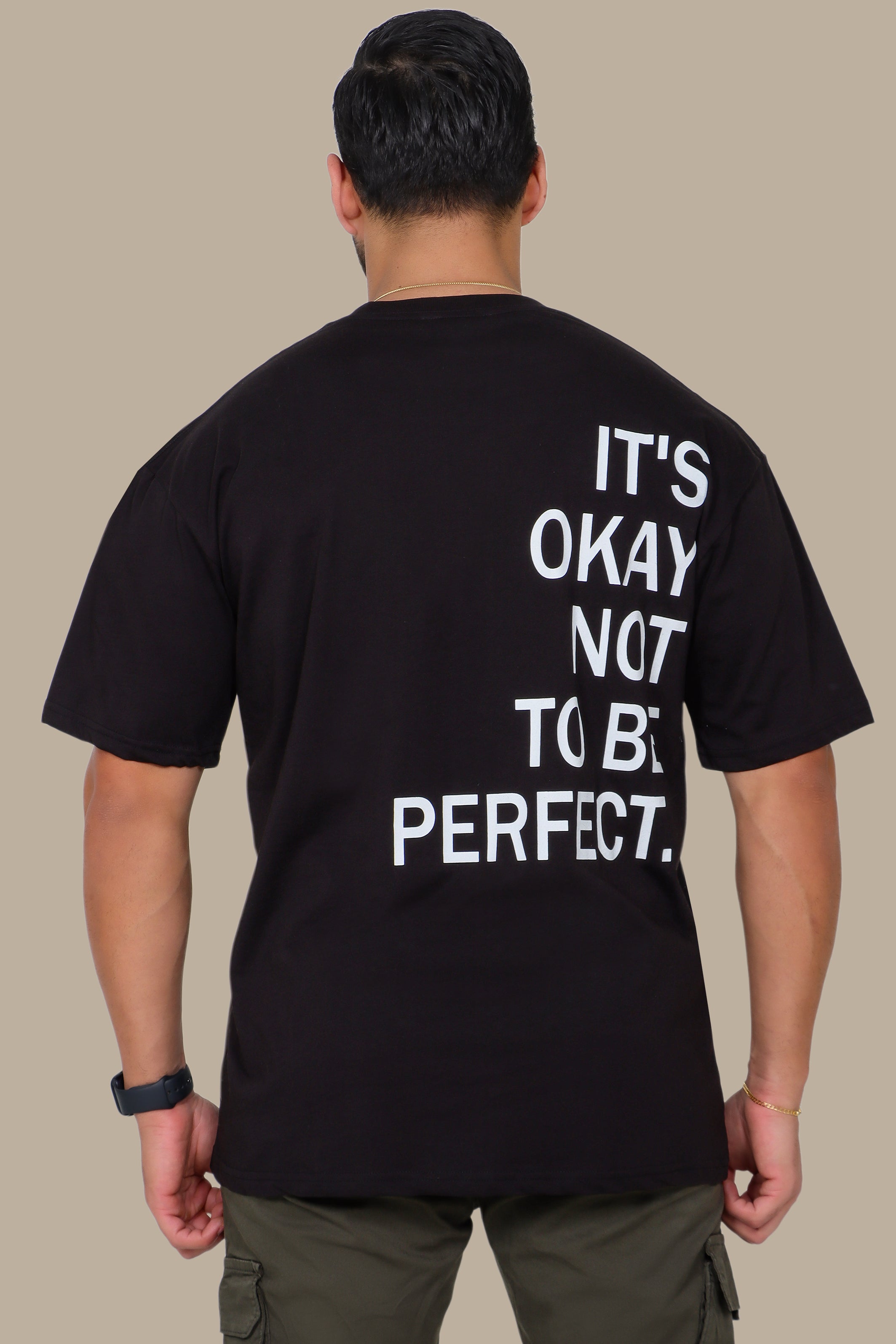 Black Oversized T-Shirt with "It's Okay to Be Perfect" Print