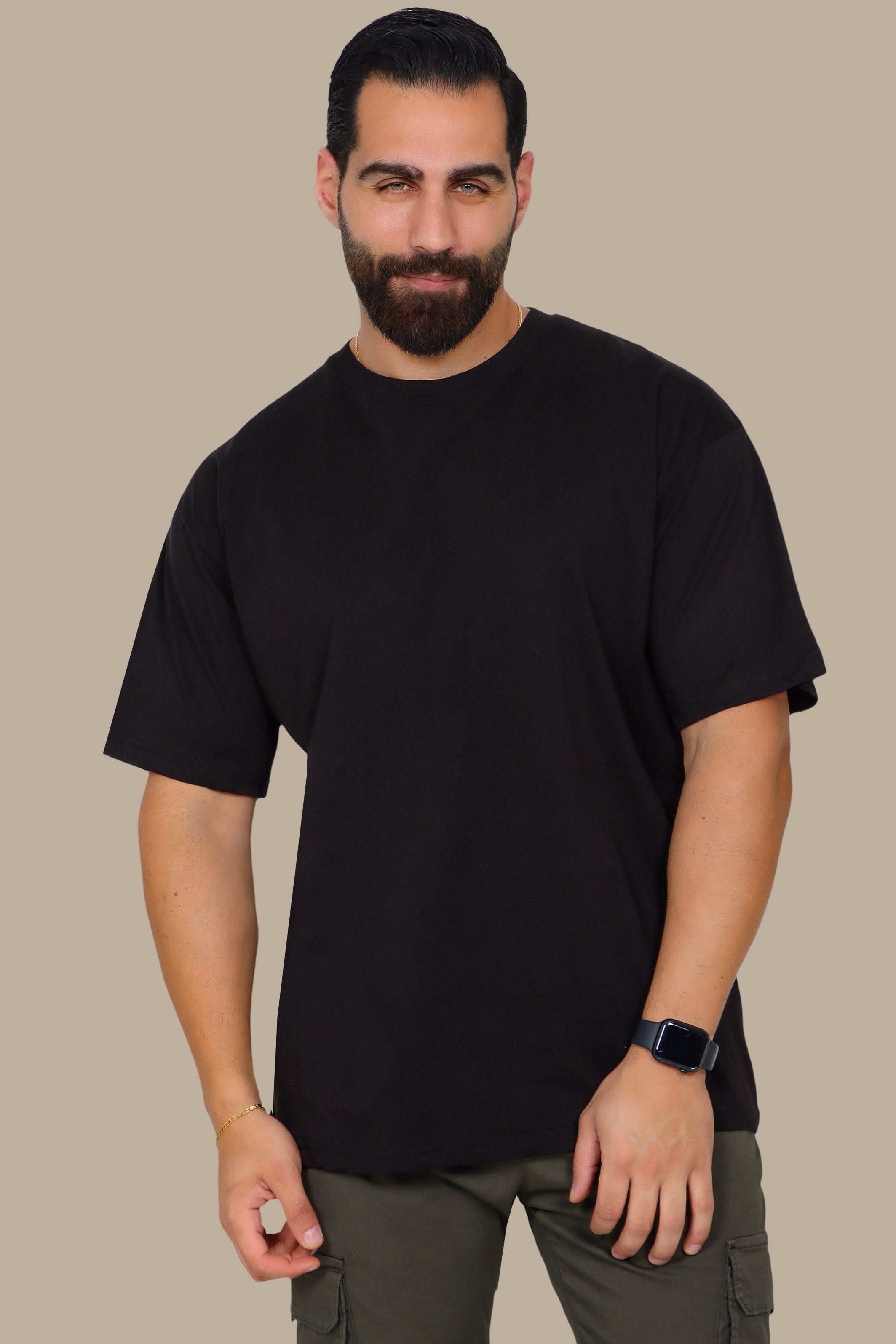Black Half-Oversized Basic T-Shirt
