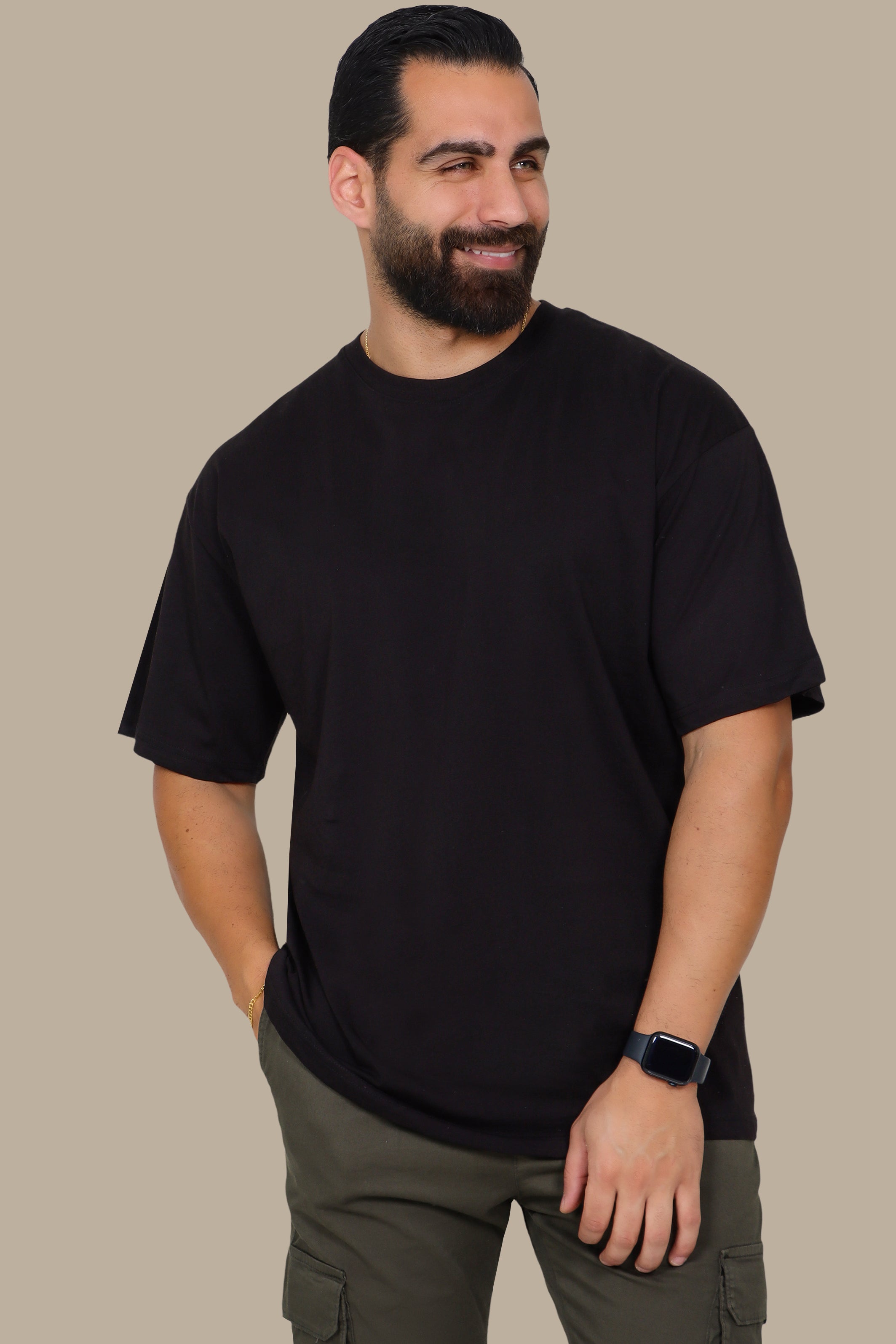 Black Half-Oversized Basic T-Shirt