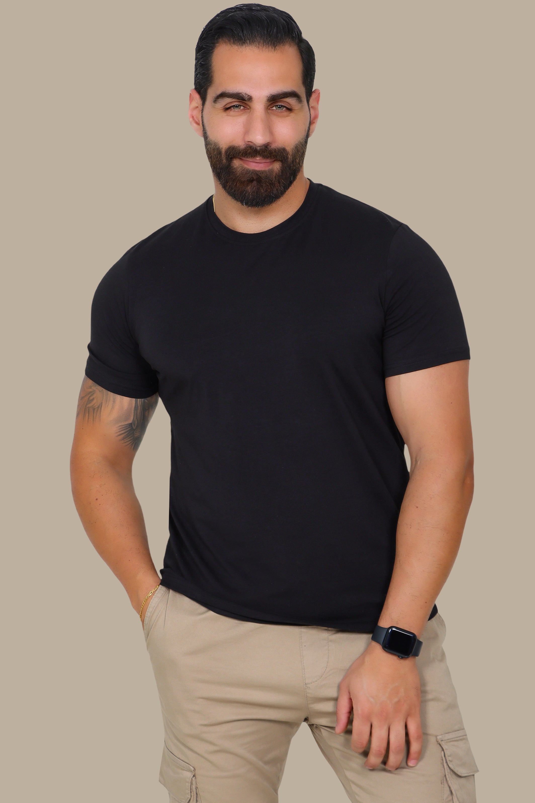 Noir Essence: Black Basic Round Neck T-Shirt