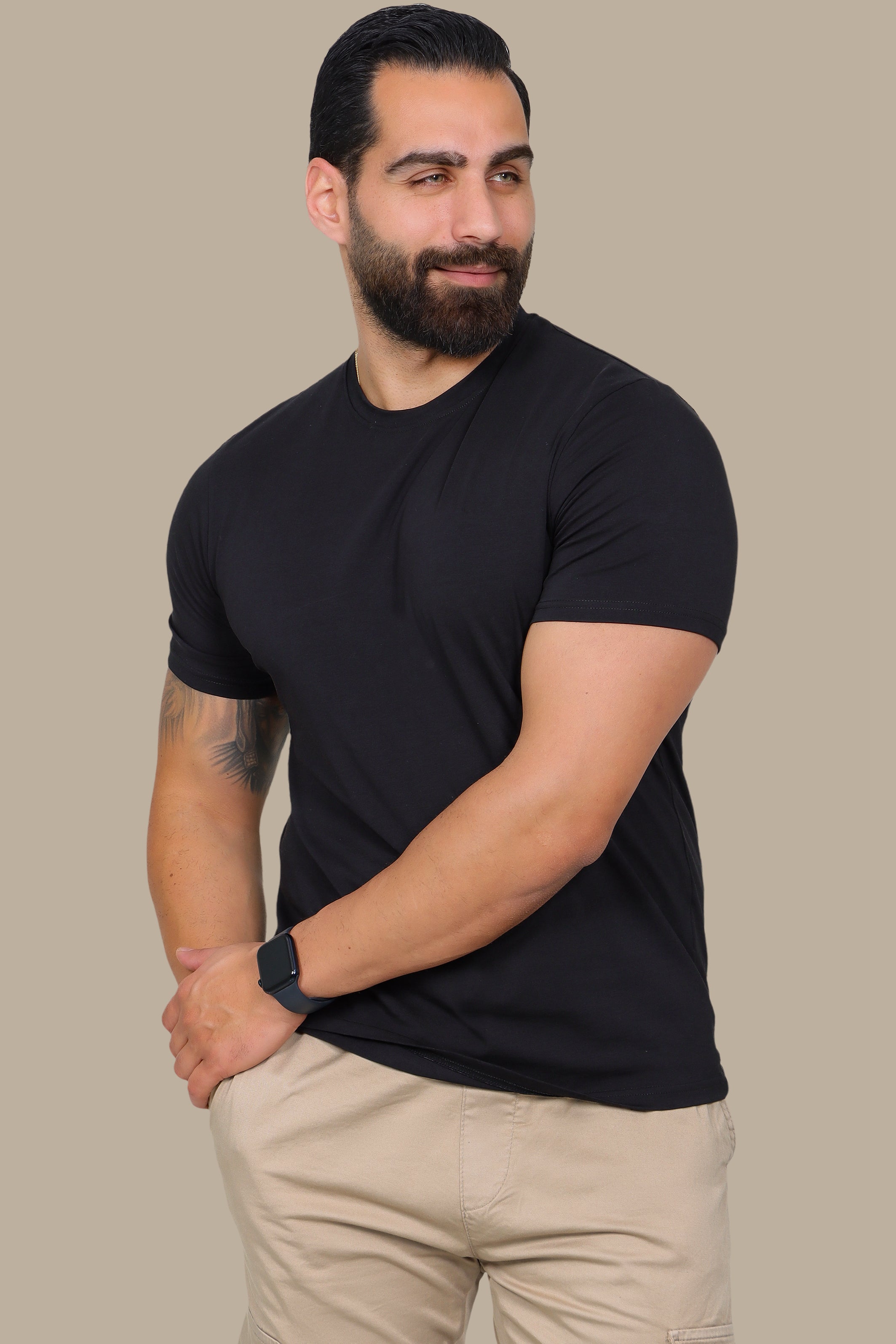 Noir Essence: Black Basic Round Neck T-Shirt