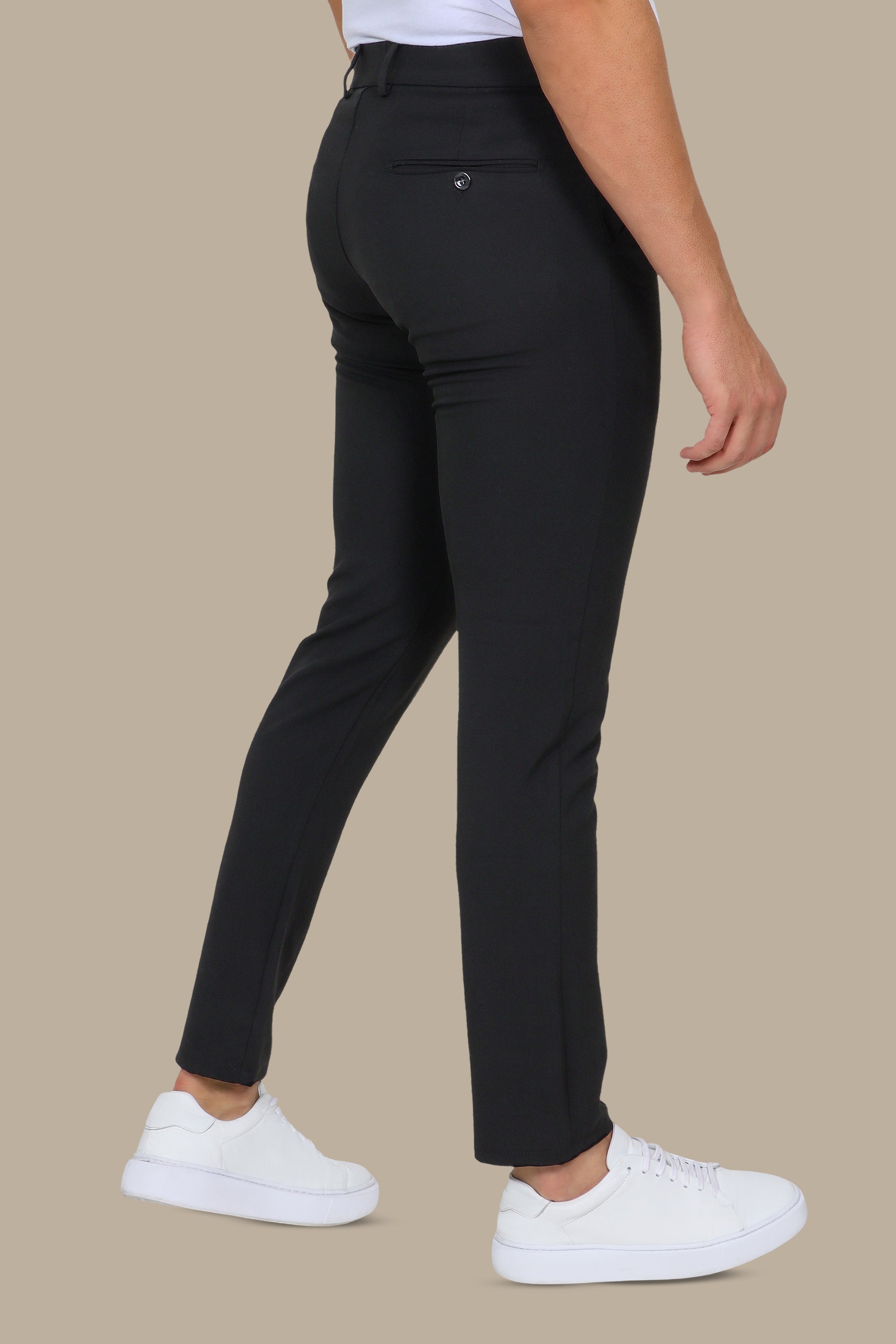 Slim Fit Black Pants with Side Buttons