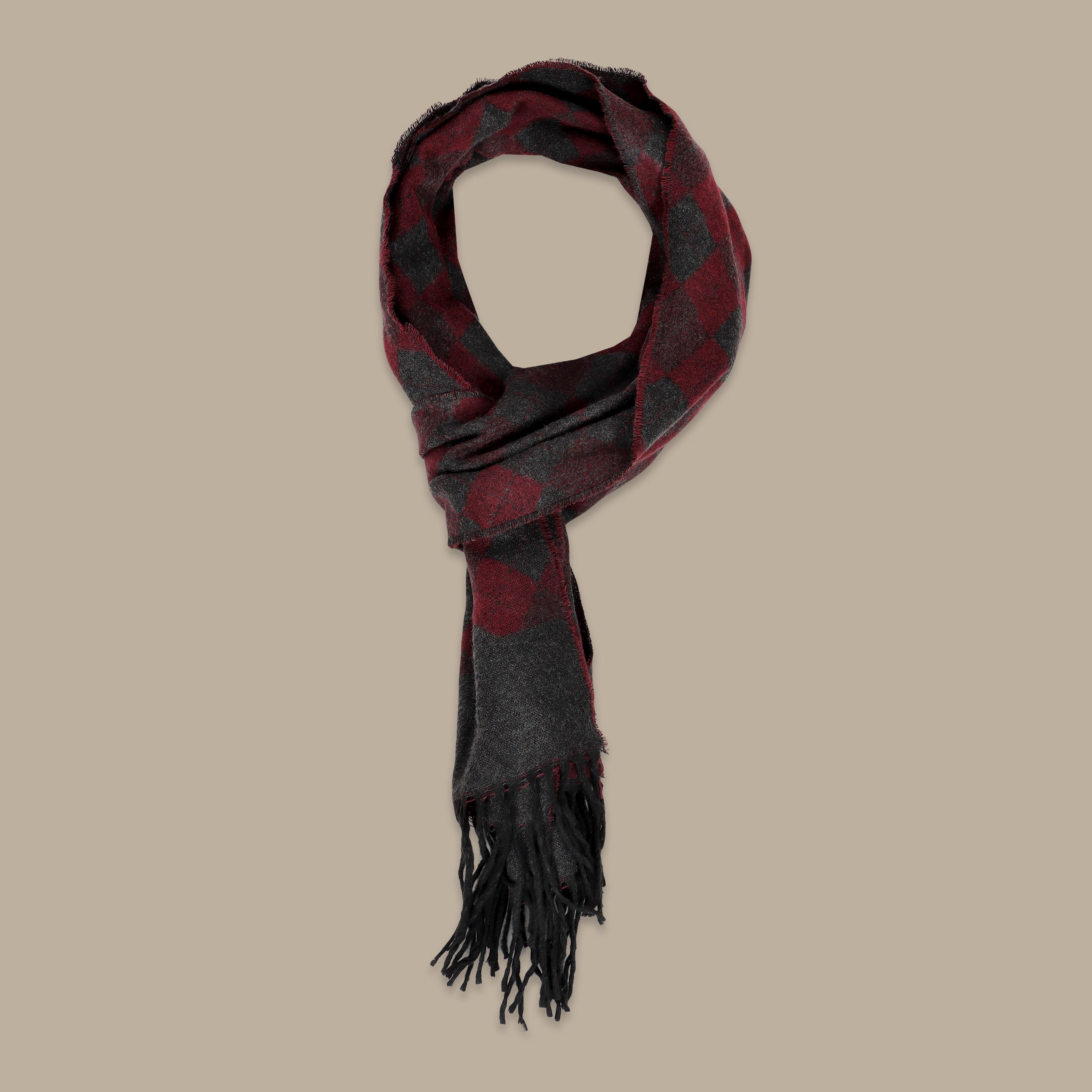 Burgundy Scarf with Printed Diamond Shape
