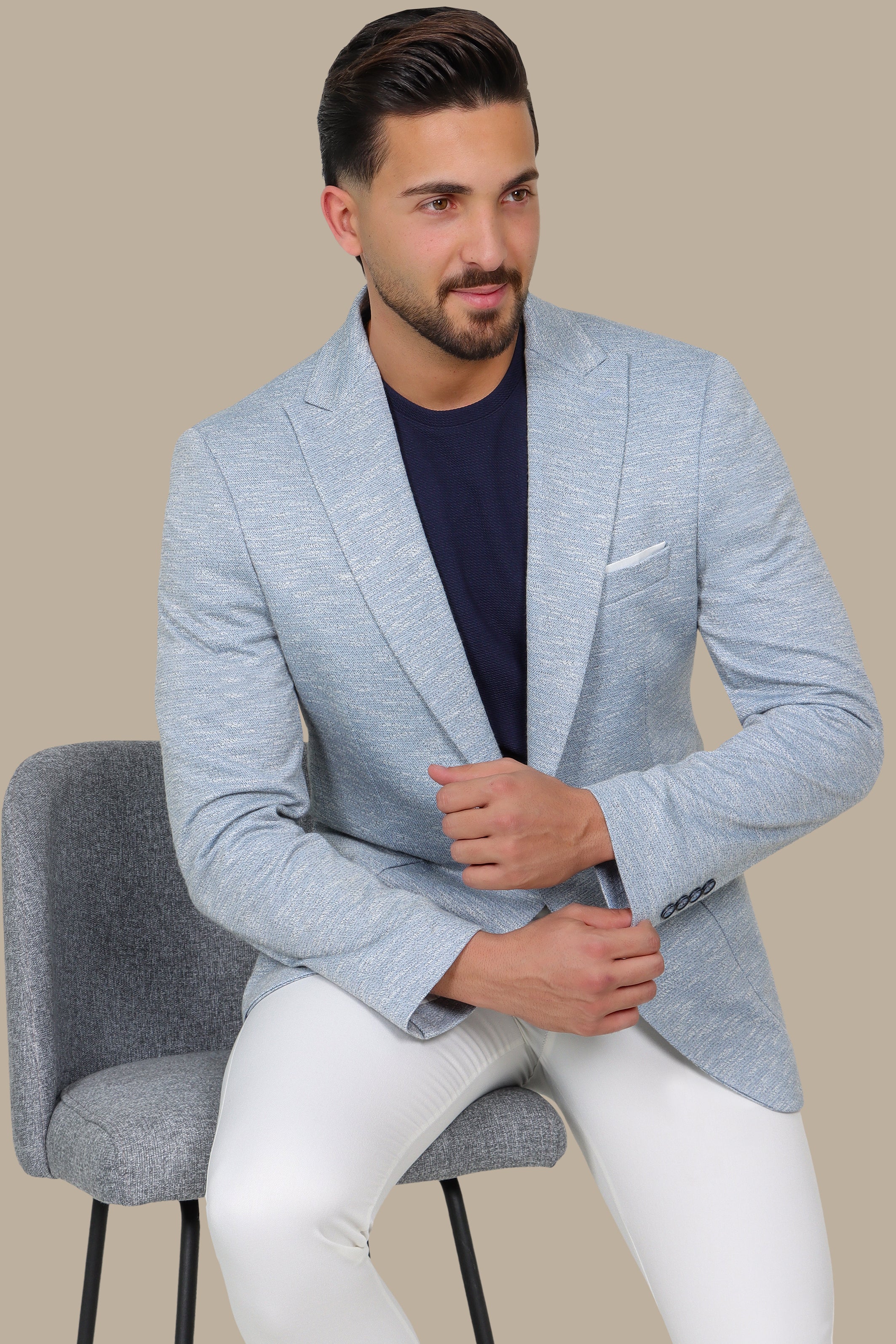 Skyline Blue: Stretch Peak Blazer with Patch Pockets