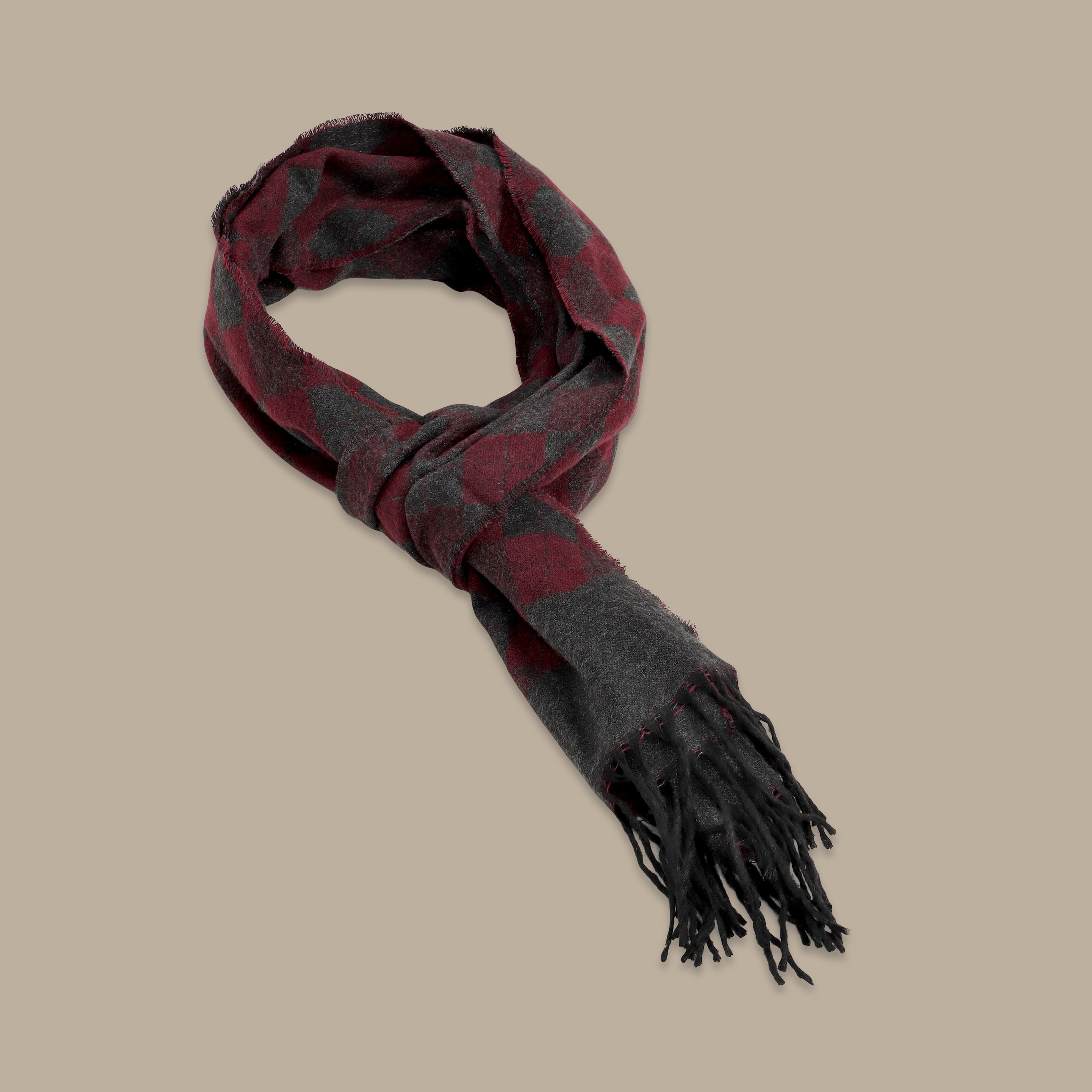 Burgundy Scarf with Printed Diamond Shape