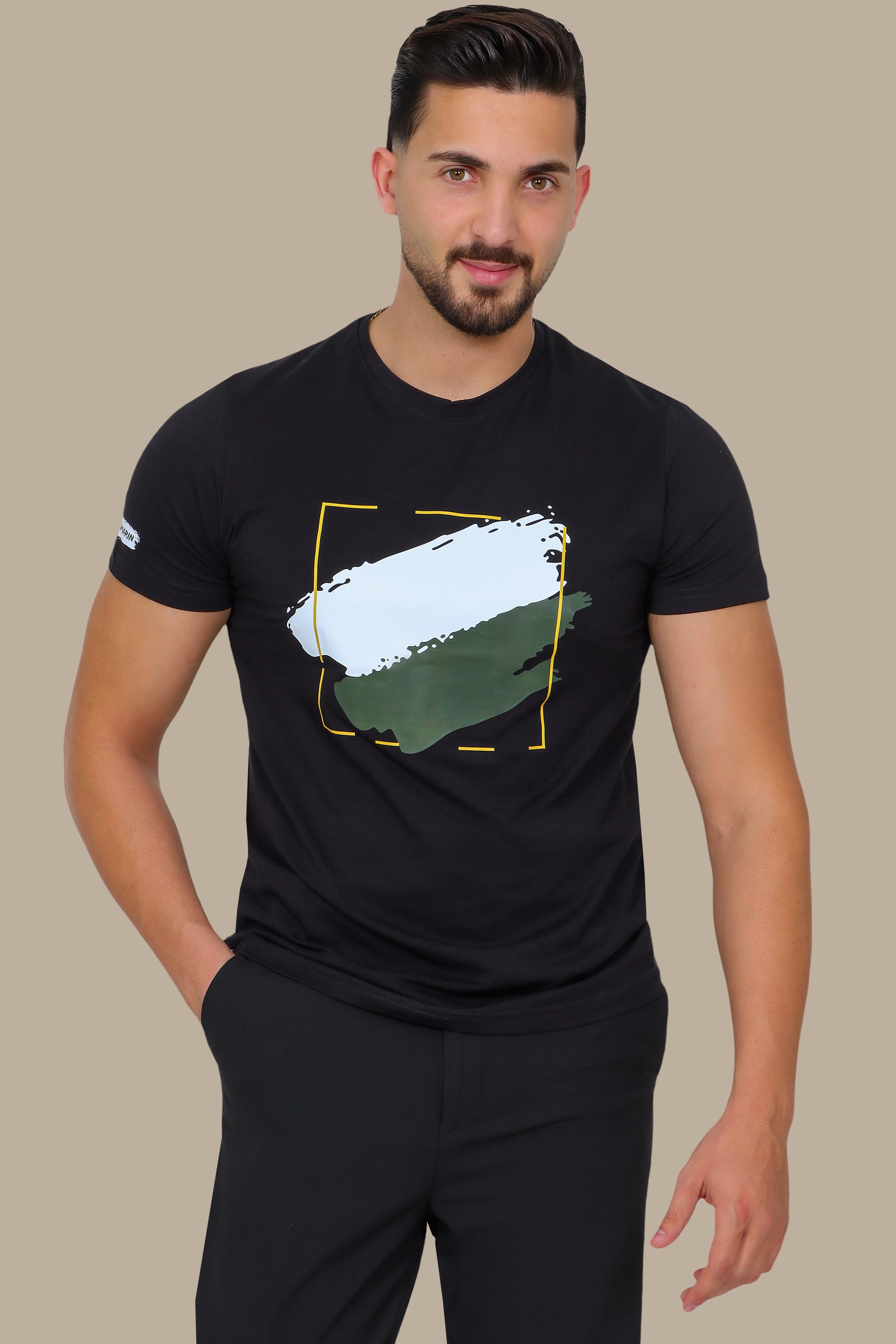 Black T-Shirt with Square Paint Print