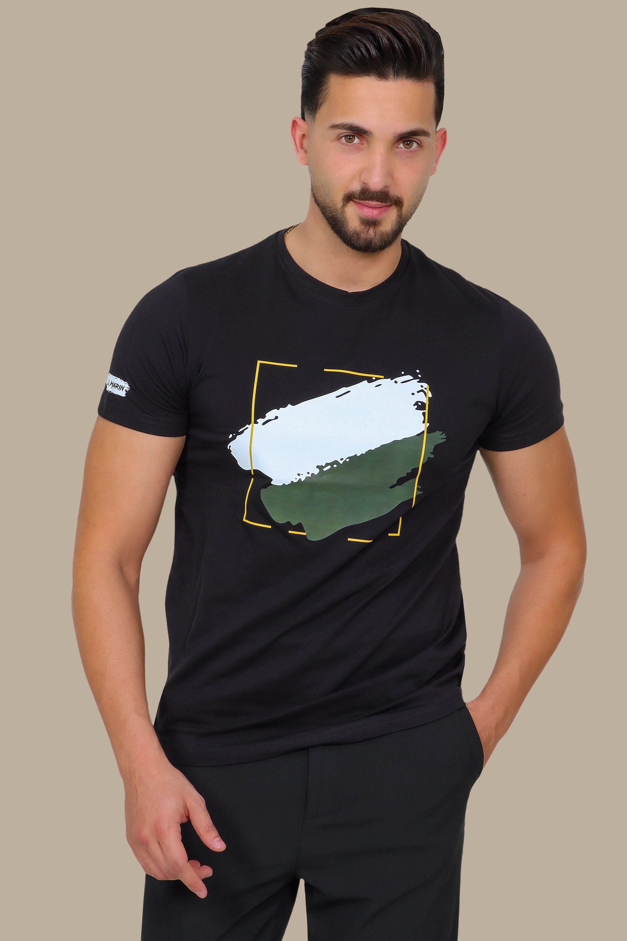 Black T-Shirt with Square Paint Print