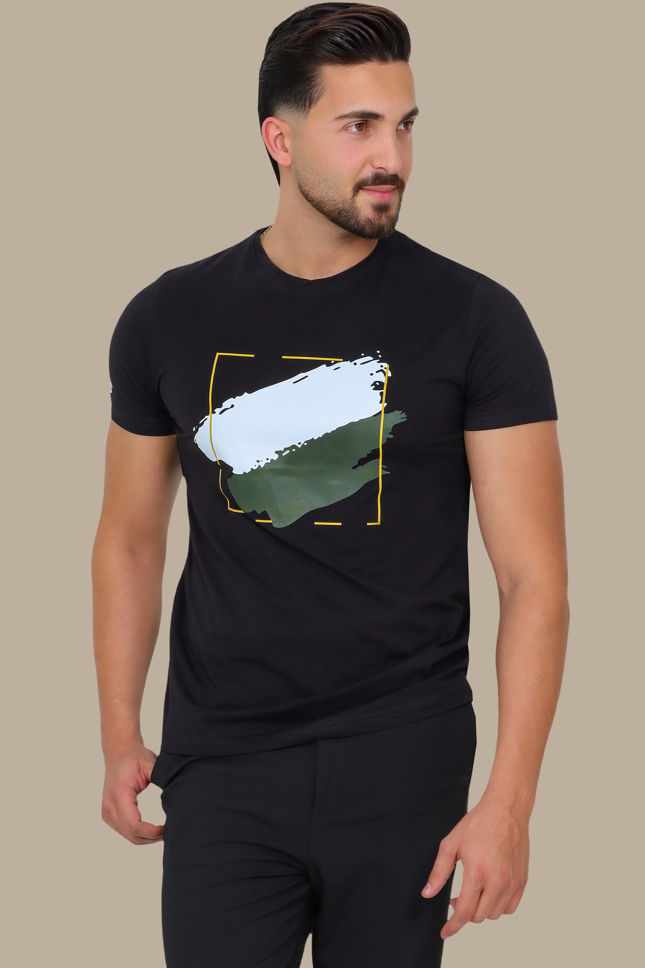 Black T-Shirt with Square Paint Print