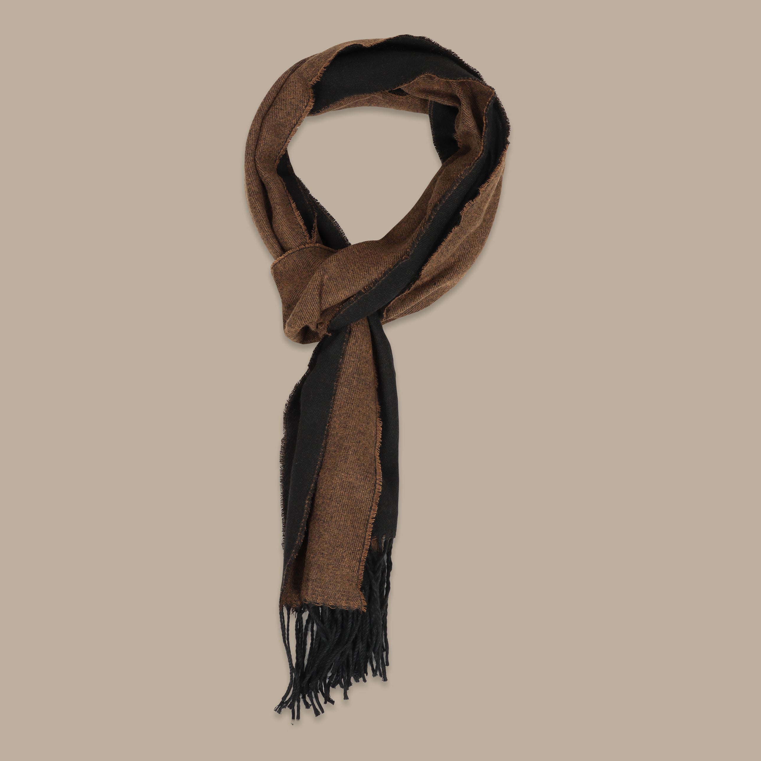 Double-Face Scarf in Havané with Grey and Black