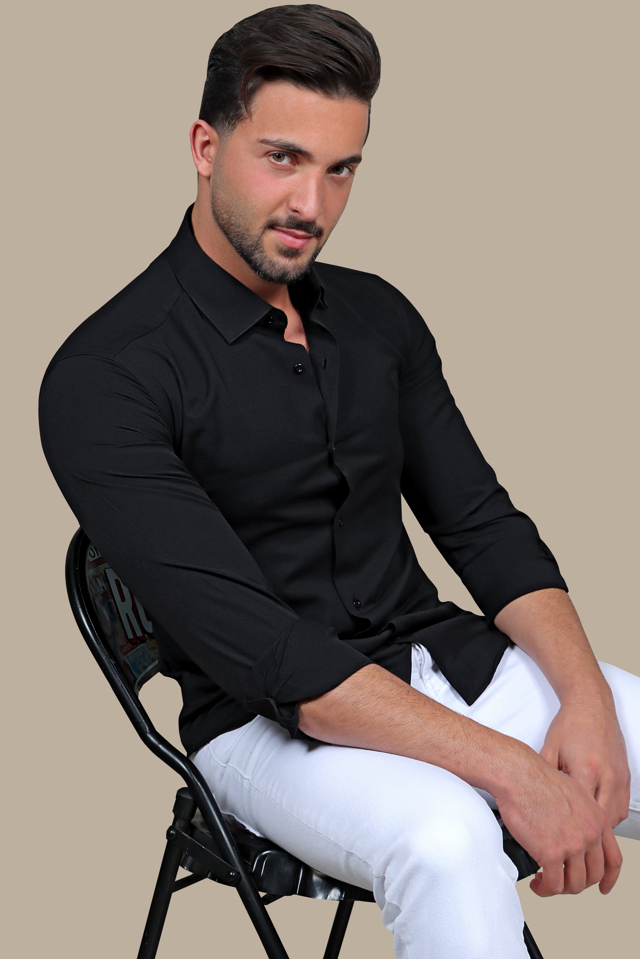 Black Chambray Slim-Fit Shirt