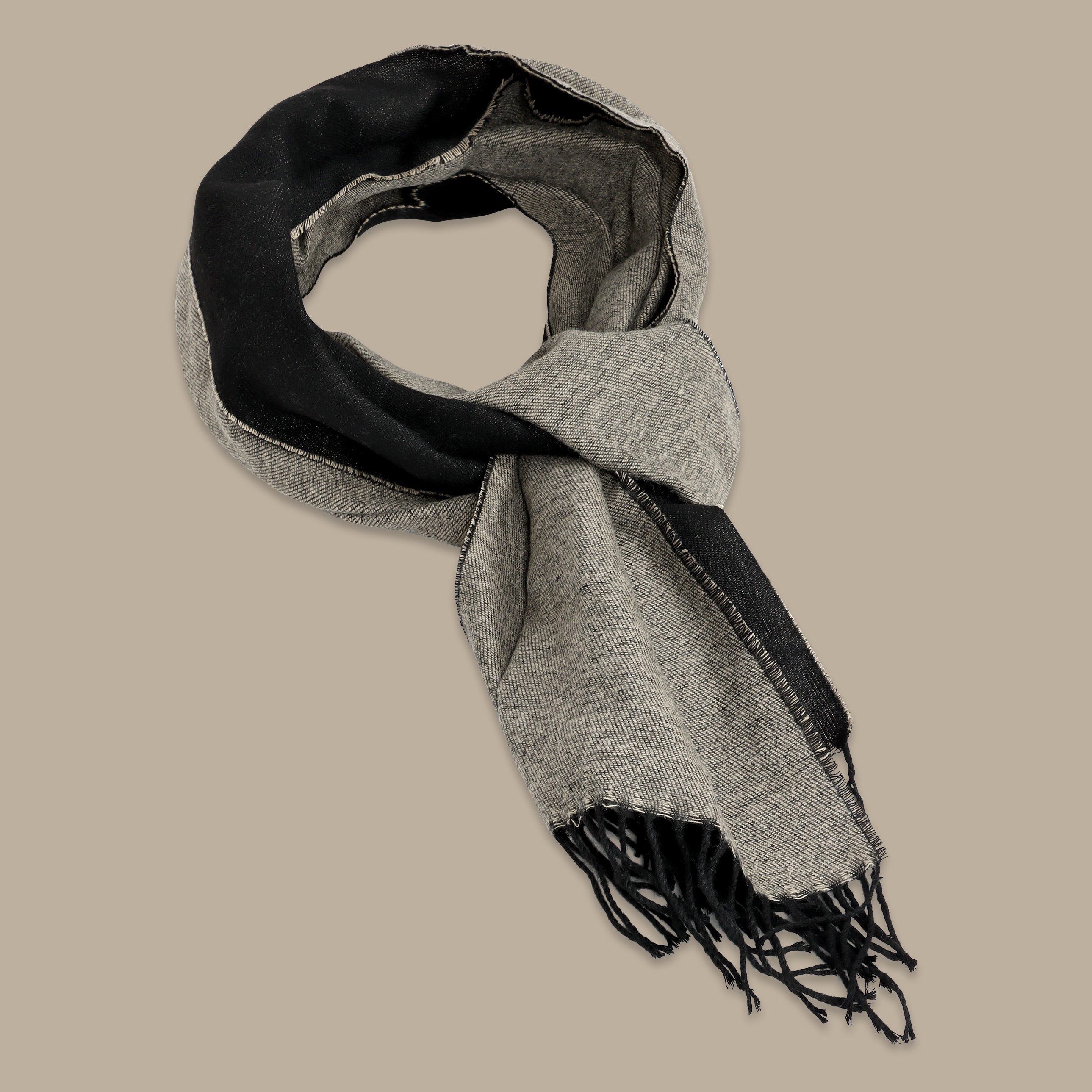 Double-Face Scarf in Grey, Black, and Greige