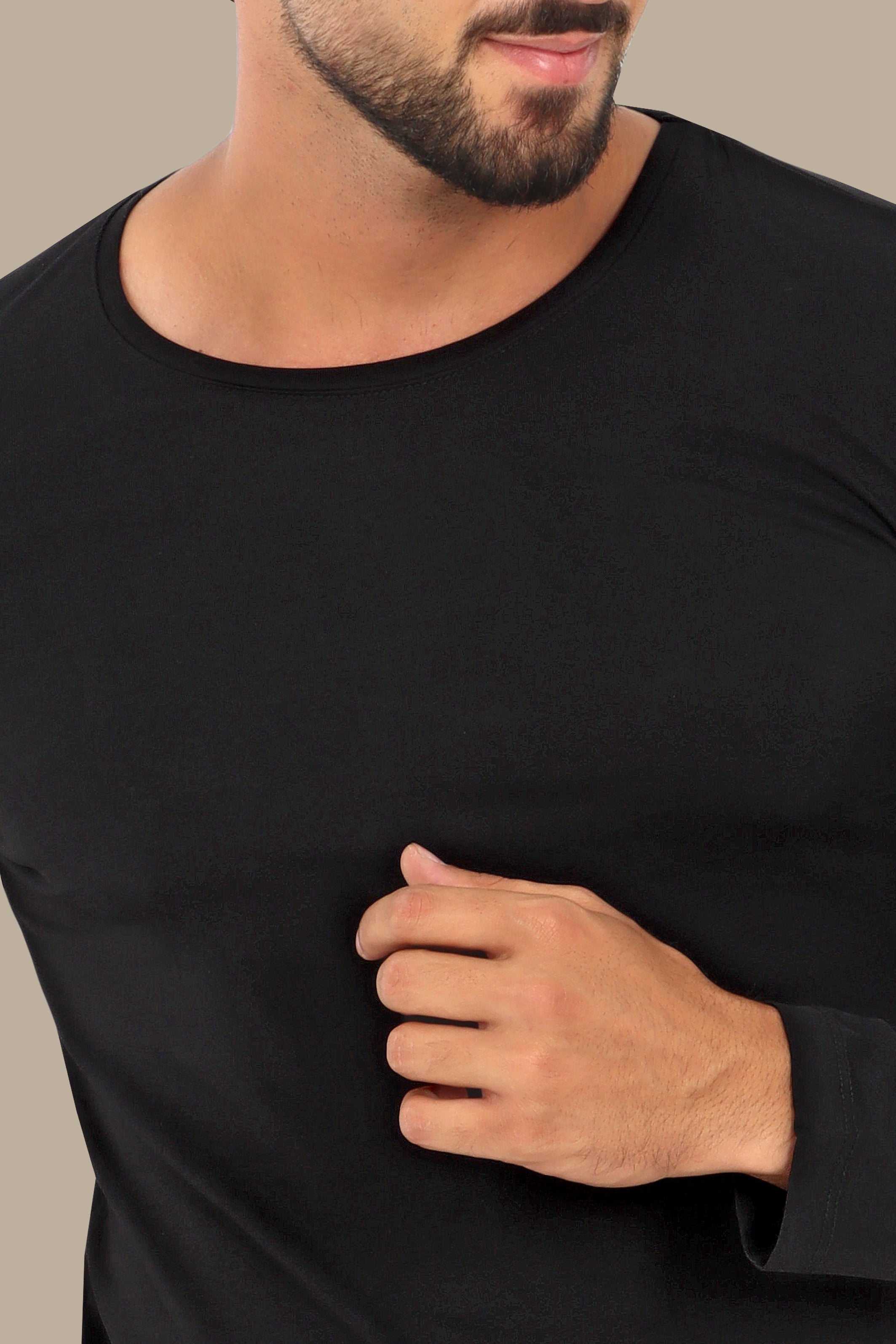 Basic Black Long Sleeve Round Neck T-Shirt