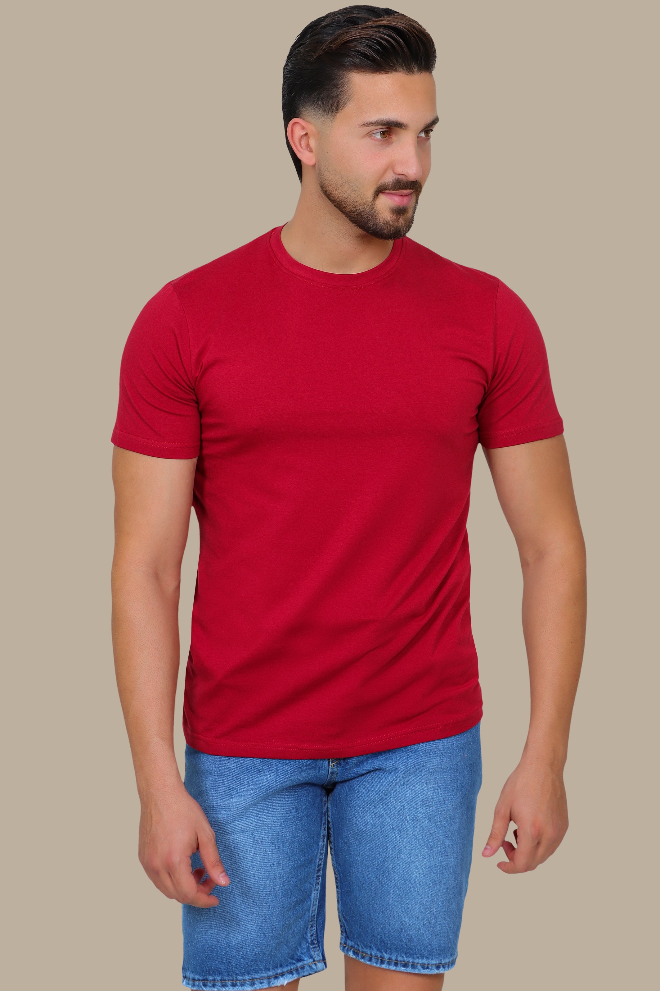 Burgundy Basic Round Neck T-Shirt