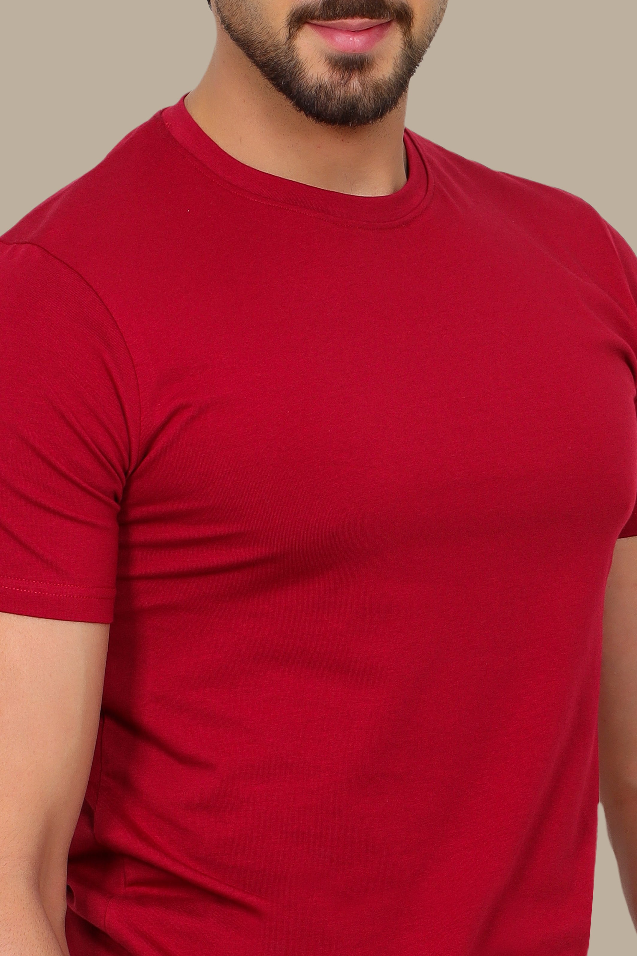 Burgundy Basic Round Neck T-Shirt