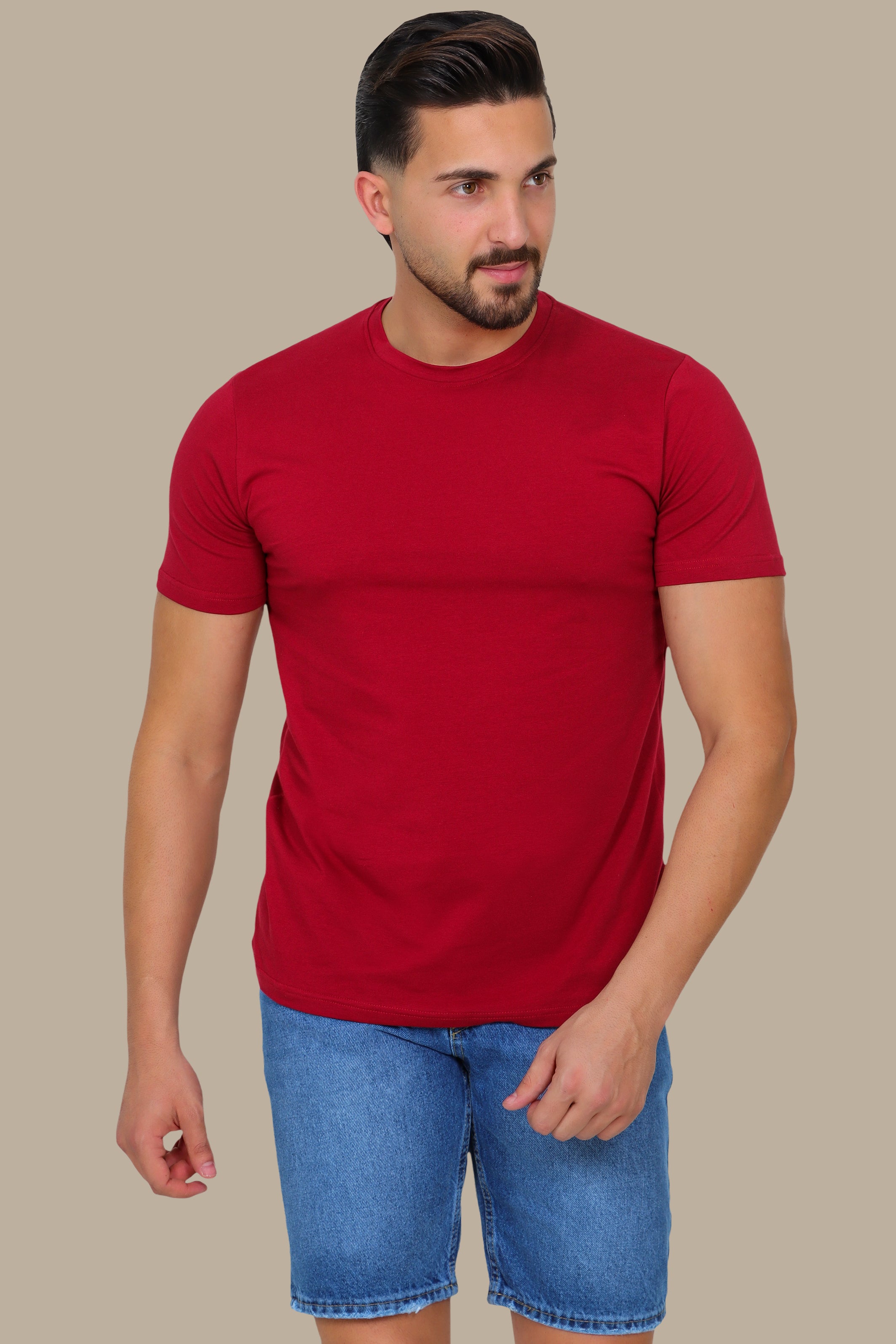 Burgundy Basic Round Neck T-Shirt