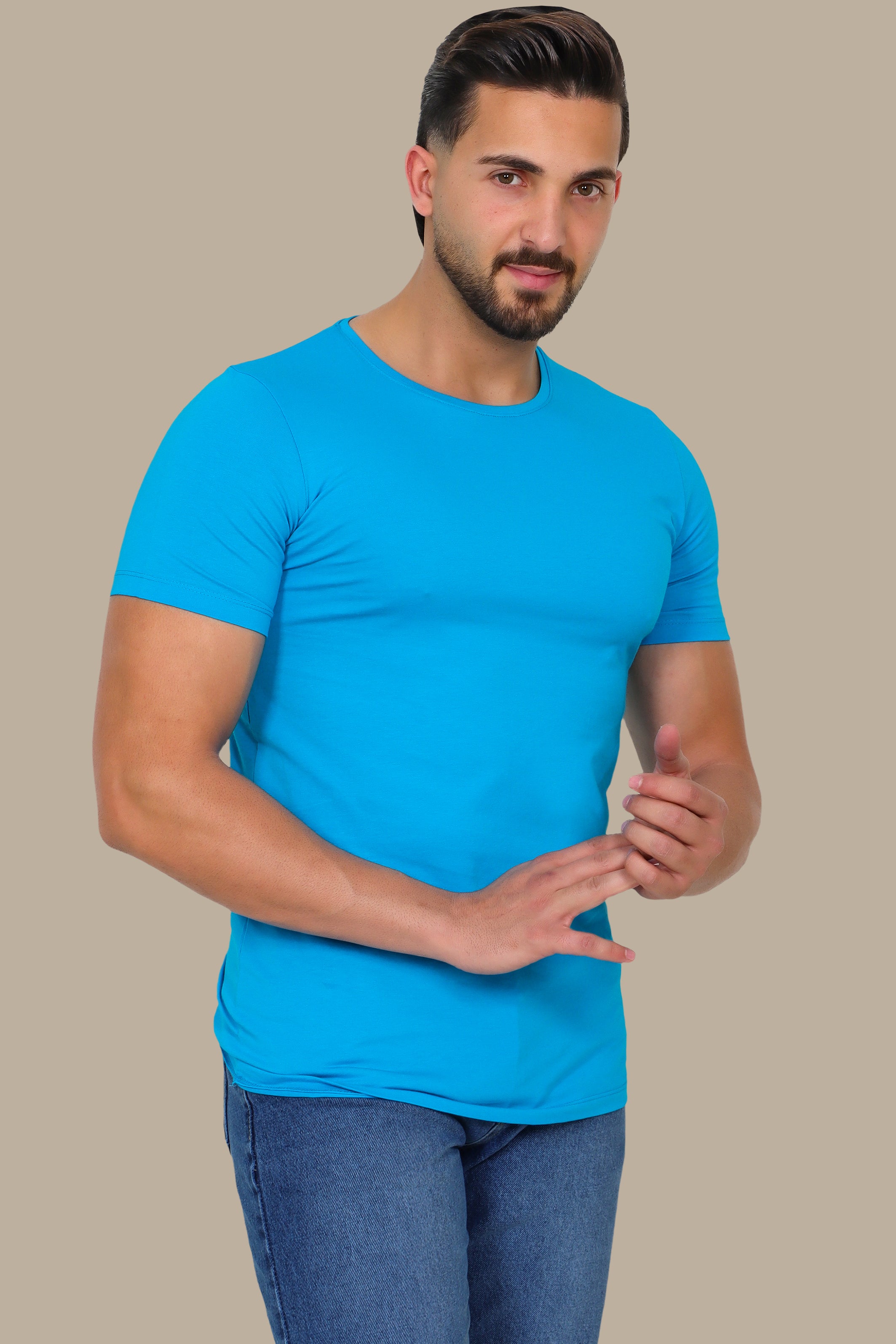 Turquoise Basic Round Neck T-Shirt