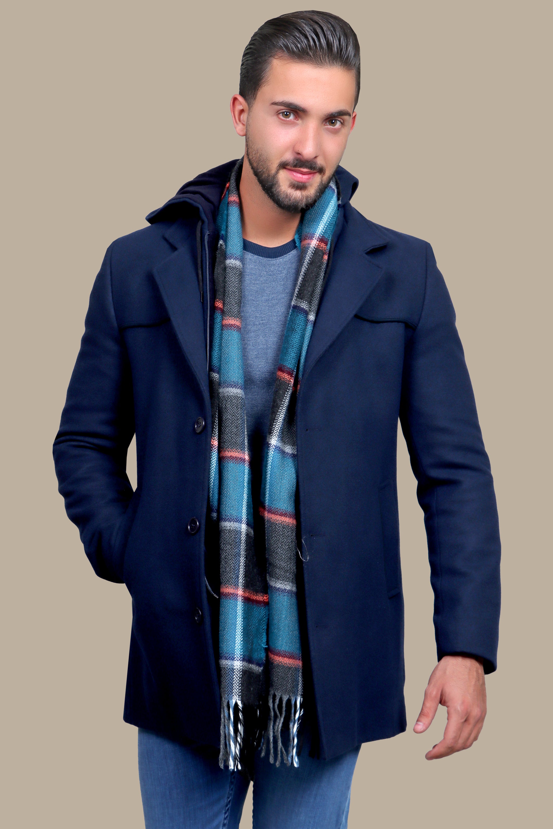 Navy Coat with Detachable Hoodie